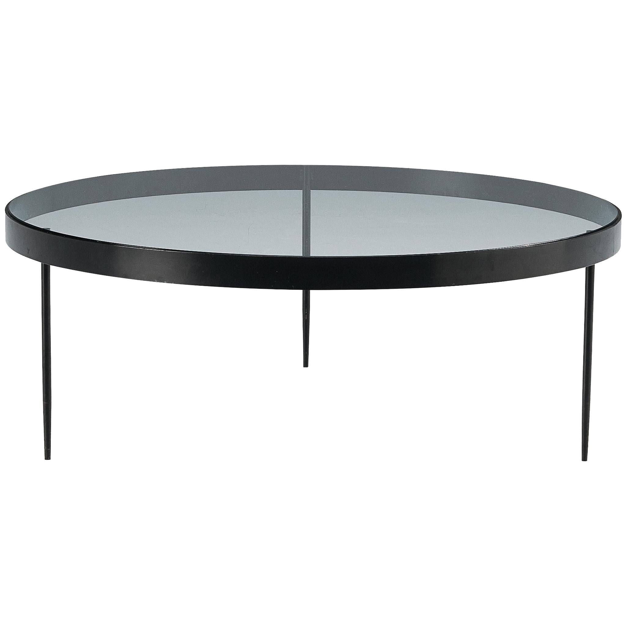 Janni Van Pelt Round Coffee Table in Black Metal and Glass For Sale