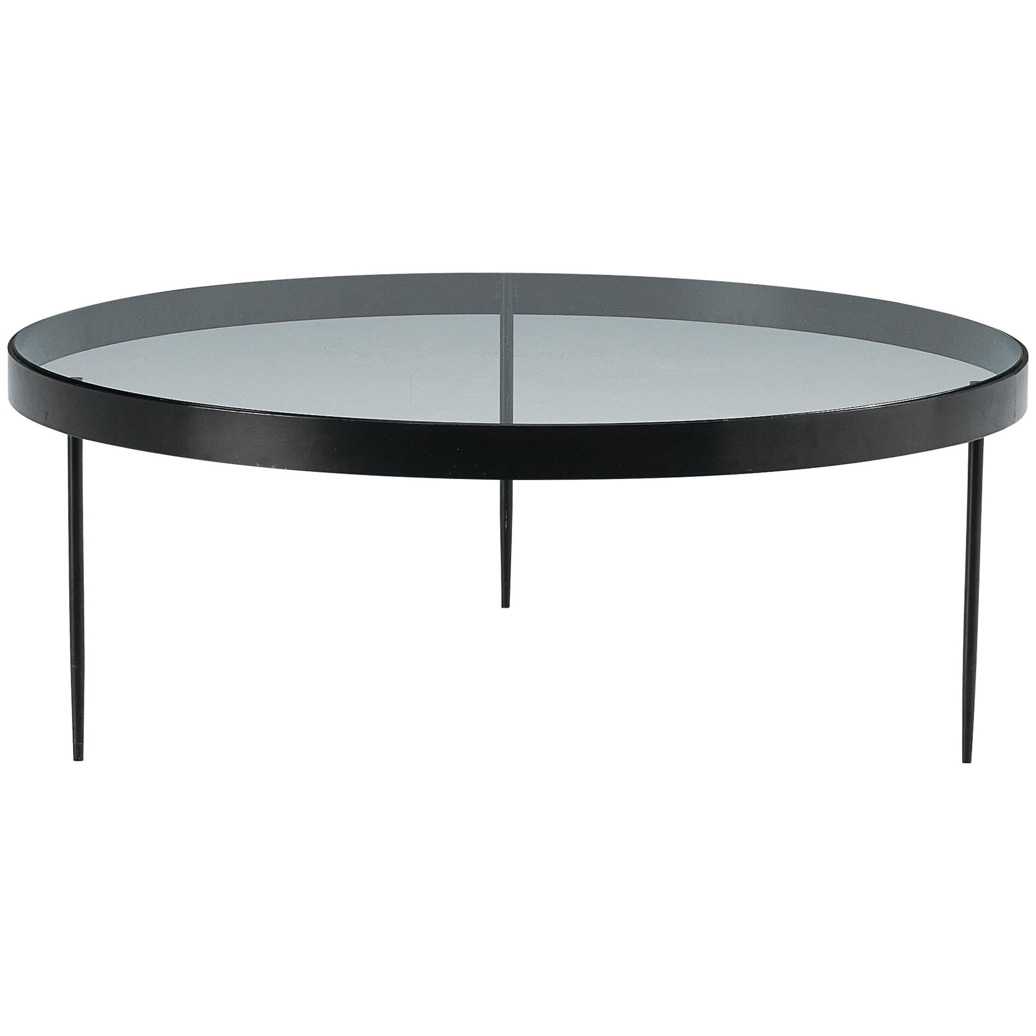 Janni Van Pelt Round Coffee Table in Black Metal and Glass  For Sale