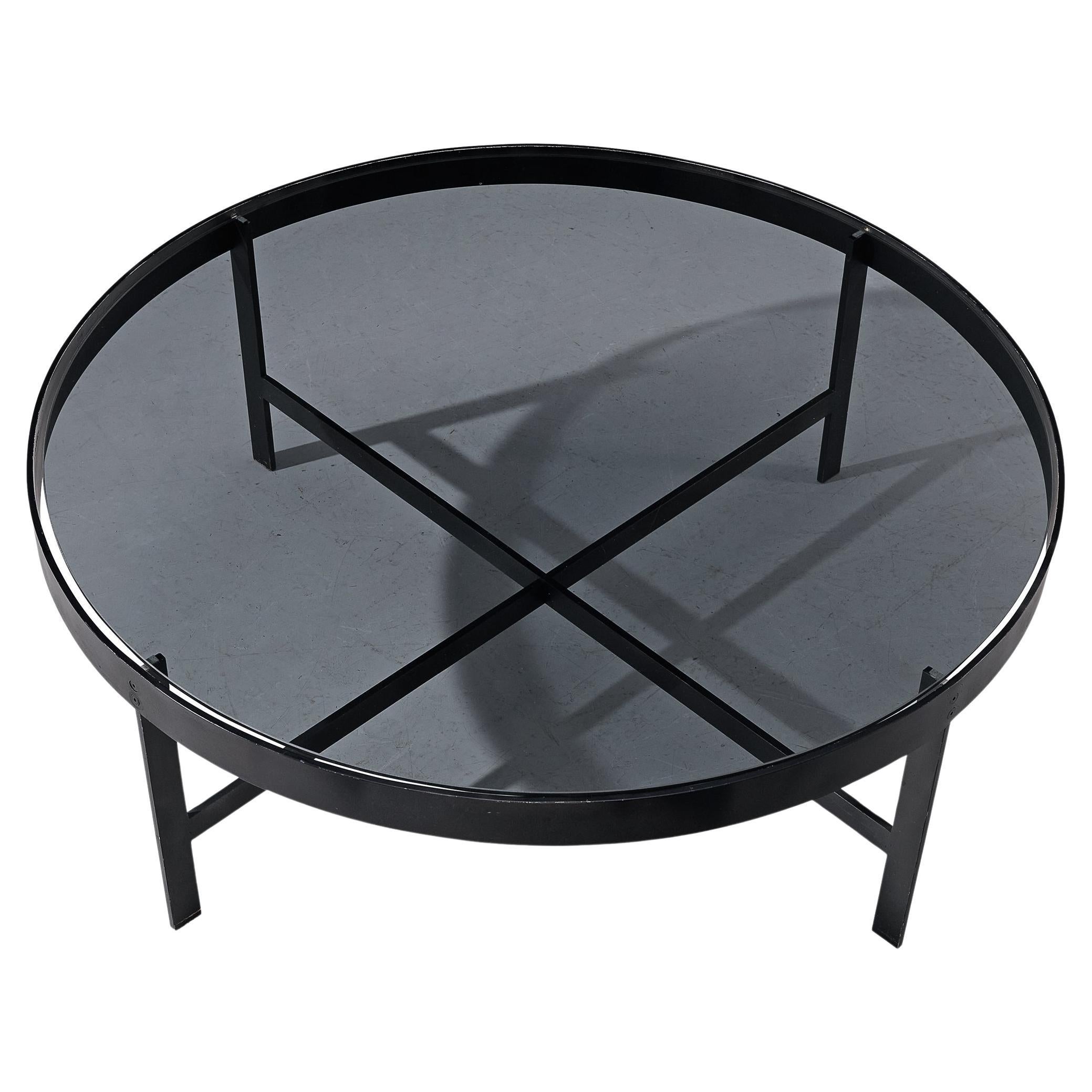 Janni Van Pelt Round Coffee Table in Black Metal and Glass  For Sale