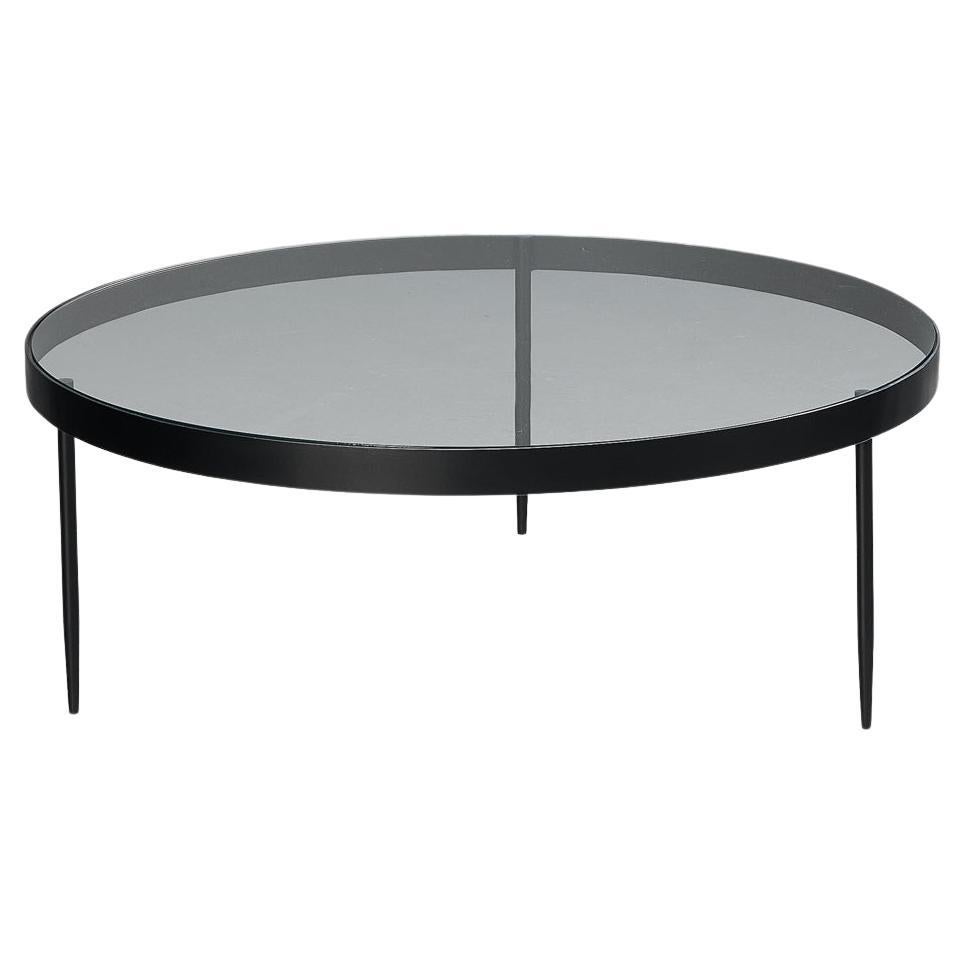 Janni Van Pelt, runder Couchtisch aus schwarzem Metall und Glas