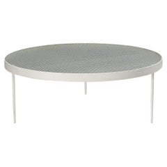 Janni Van Pelt Round Coffee Table in White Lacquered Metal and Wired Glass 
