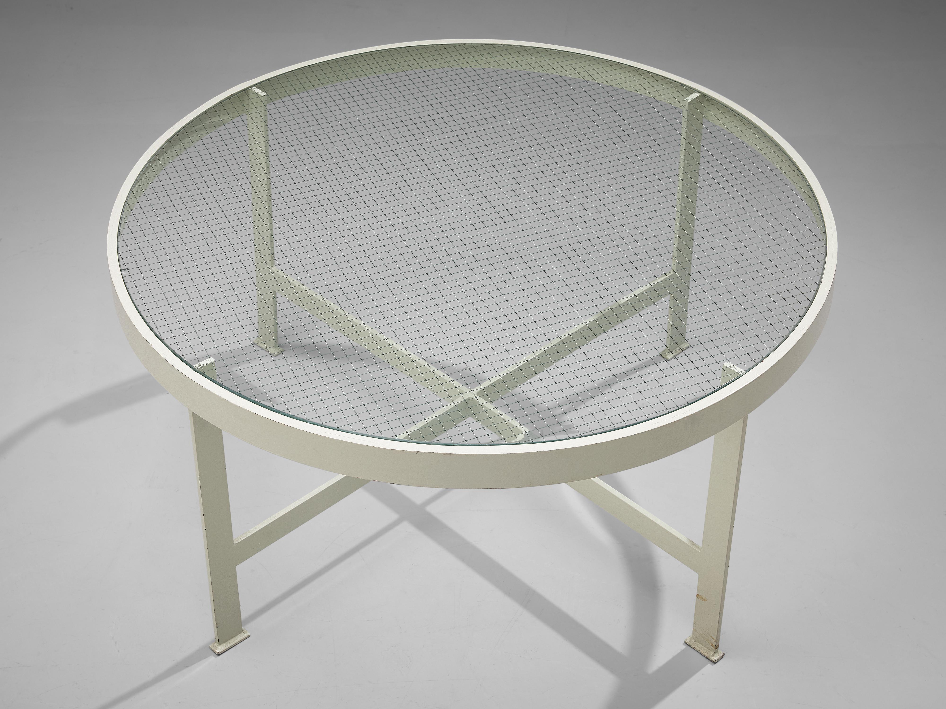 Mid-Century Modern Janni Van Pelt Round Coffee Table in White Metal and Glass