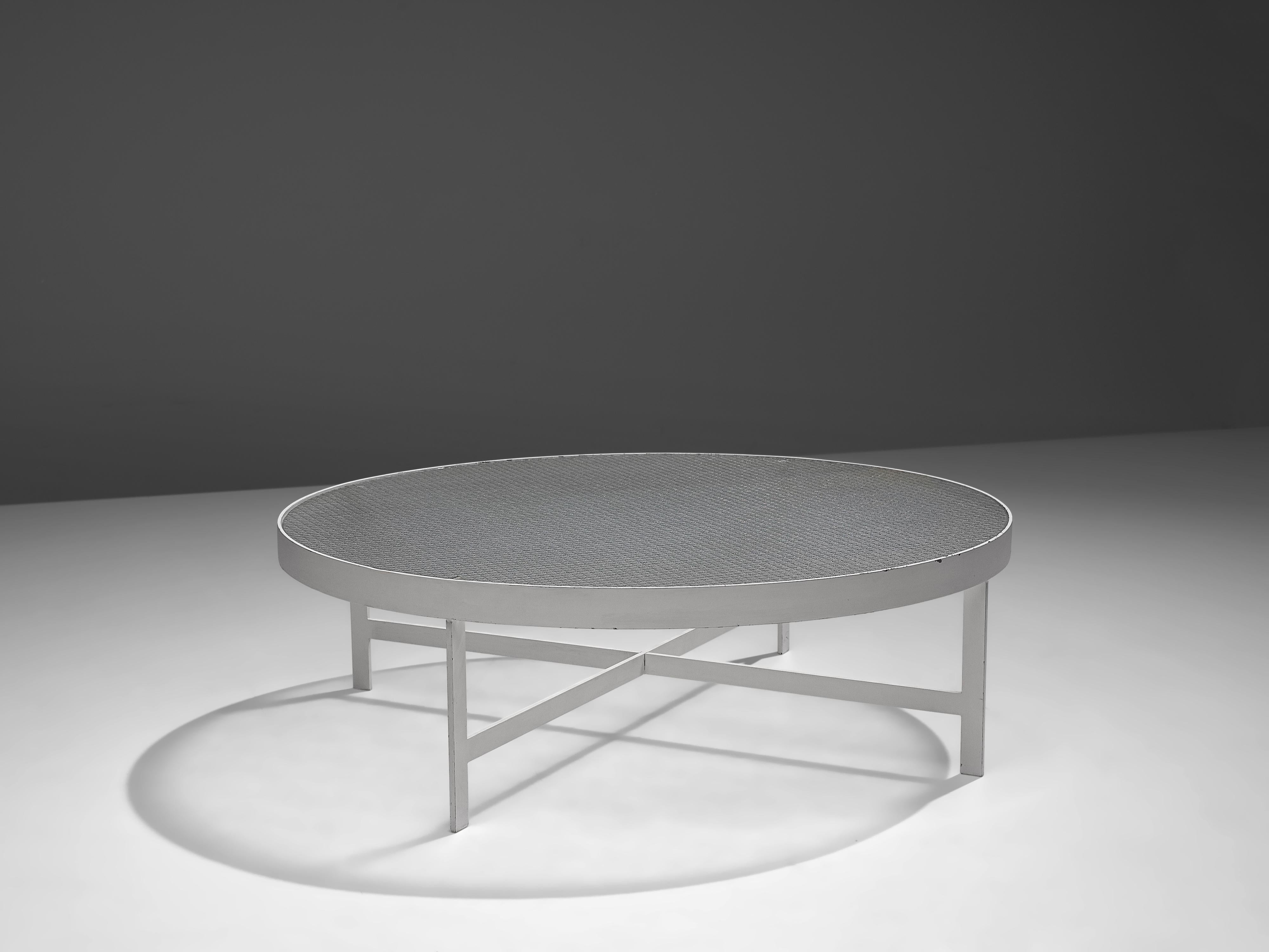 Dutch Janni Van Pelt Round Coffee Table in White Metal and Glass