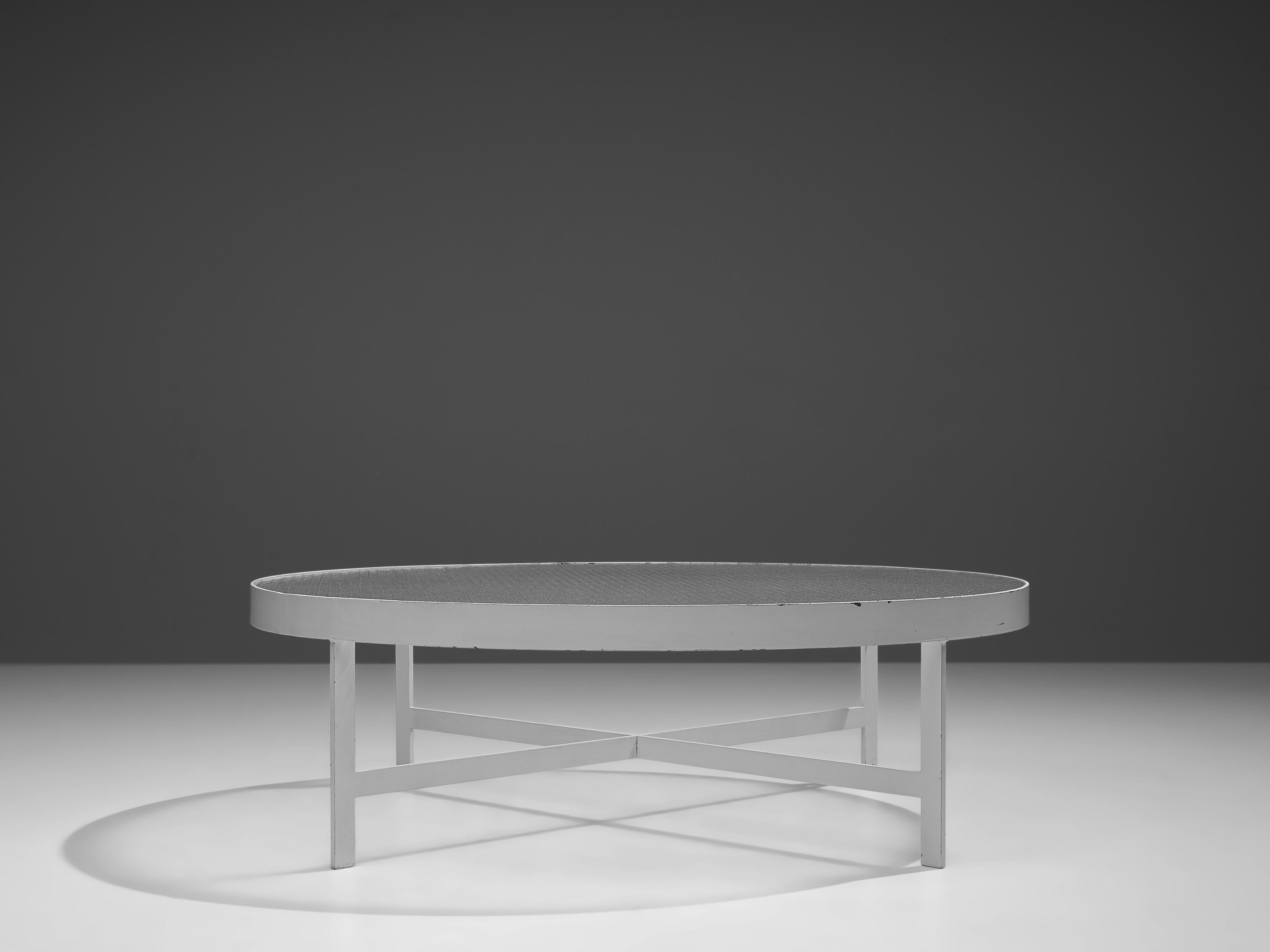 Mid-20th Century Janni Van Pelt Round Coffee Table in White Metal and Glass