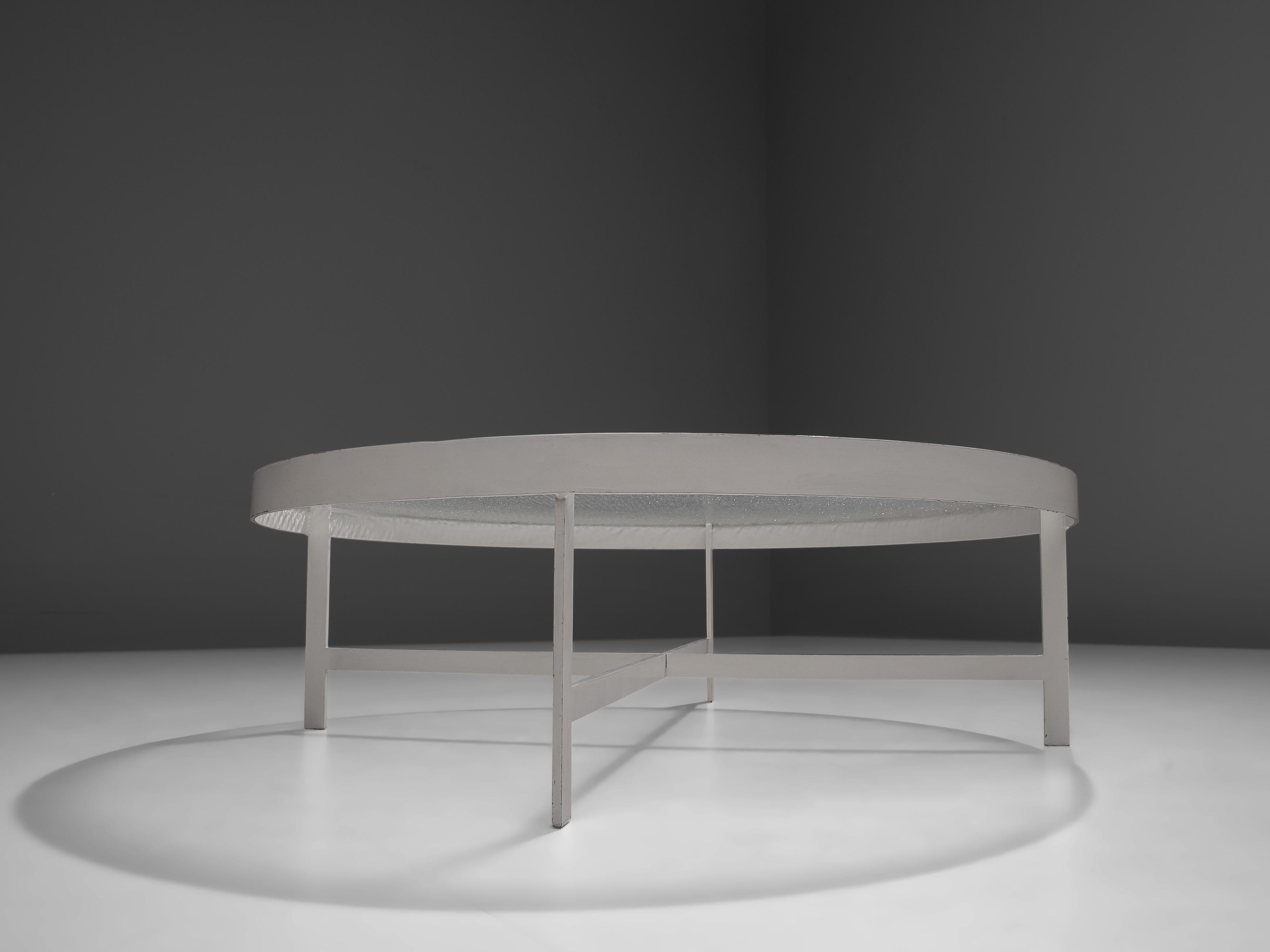 Janni Van Pelt Round Coffee Table in White Metal and Glass 2
