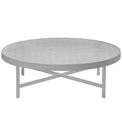 Janni Van Pelt, runder Couchtisch aus weißem Metall und Glas