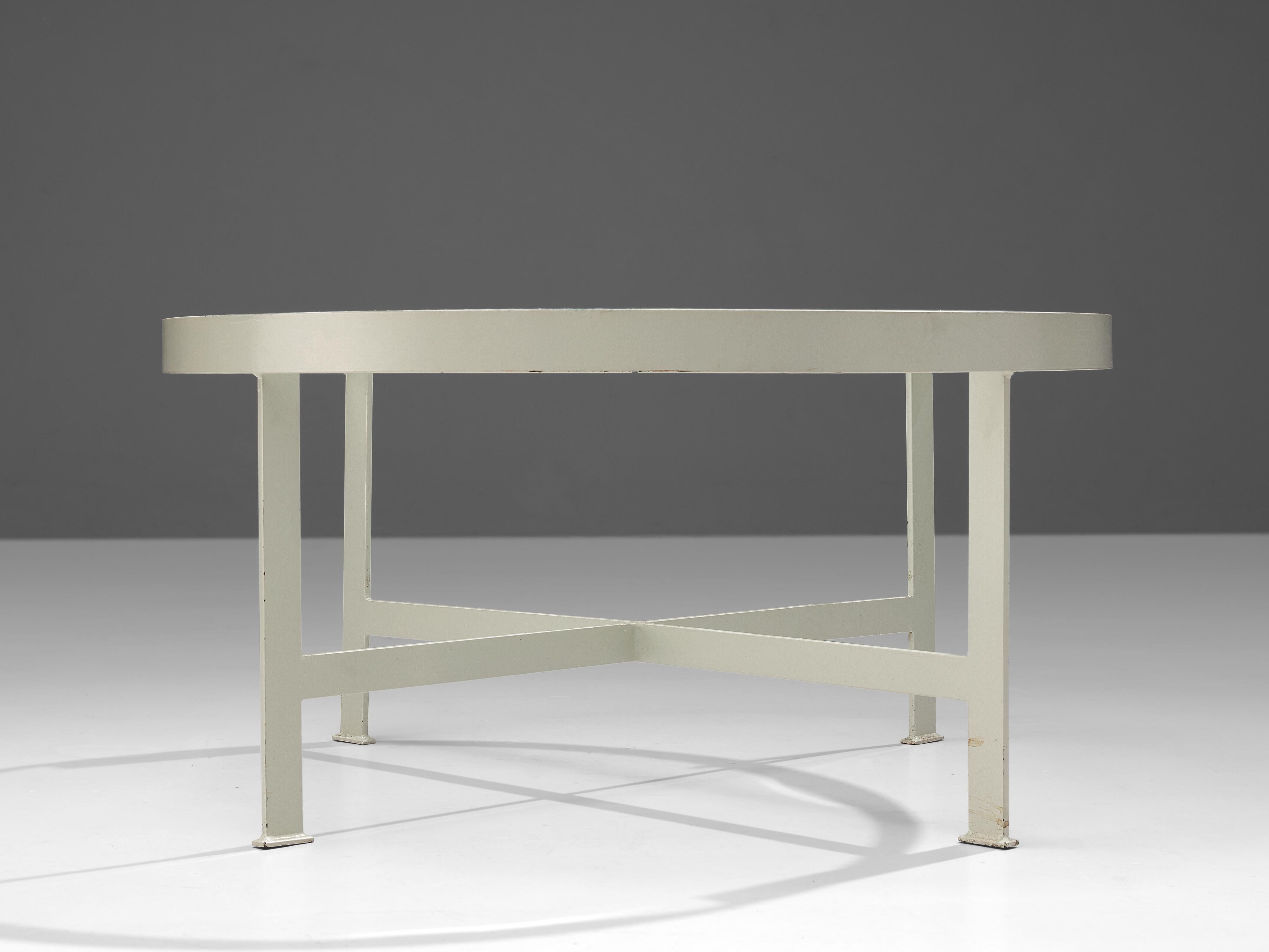 Janni Van Pelt Round Coffee Table in White Metal and Glass 2