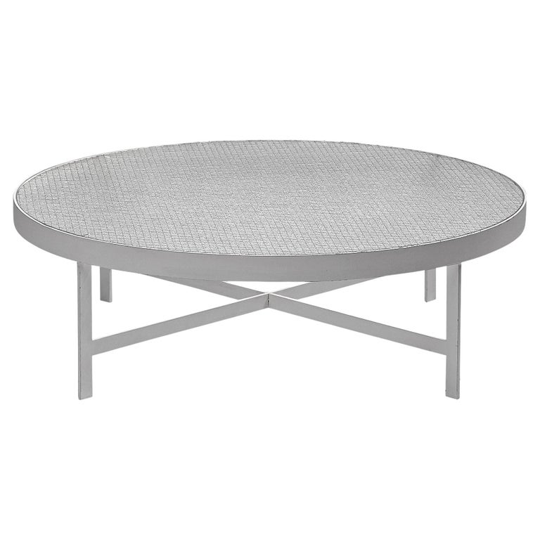 Janni Van Pelt Round Coffee Table in White Metal and Glass For Sale at  1stDibs