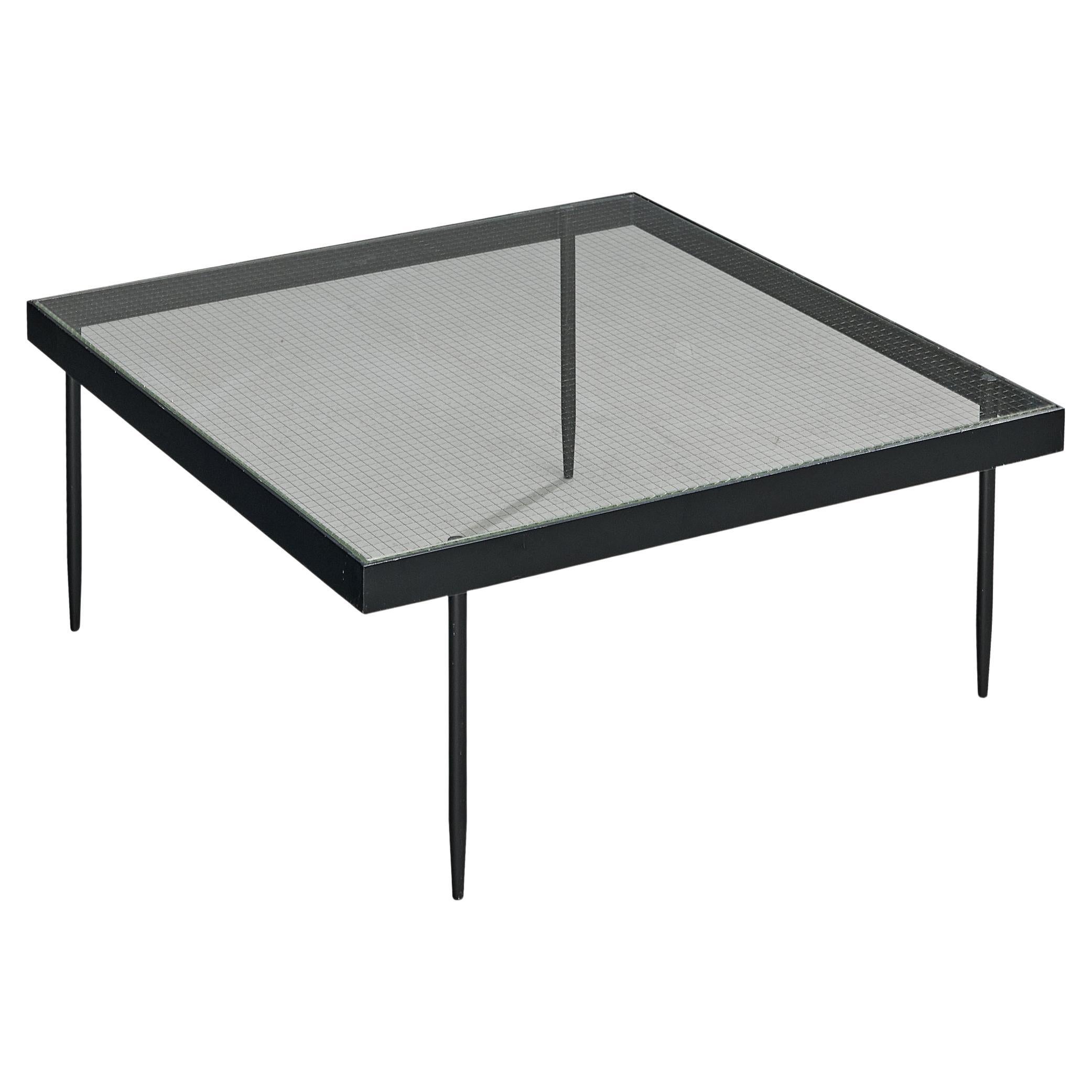 Table basse carrée Janni van Pelt en verre et acier