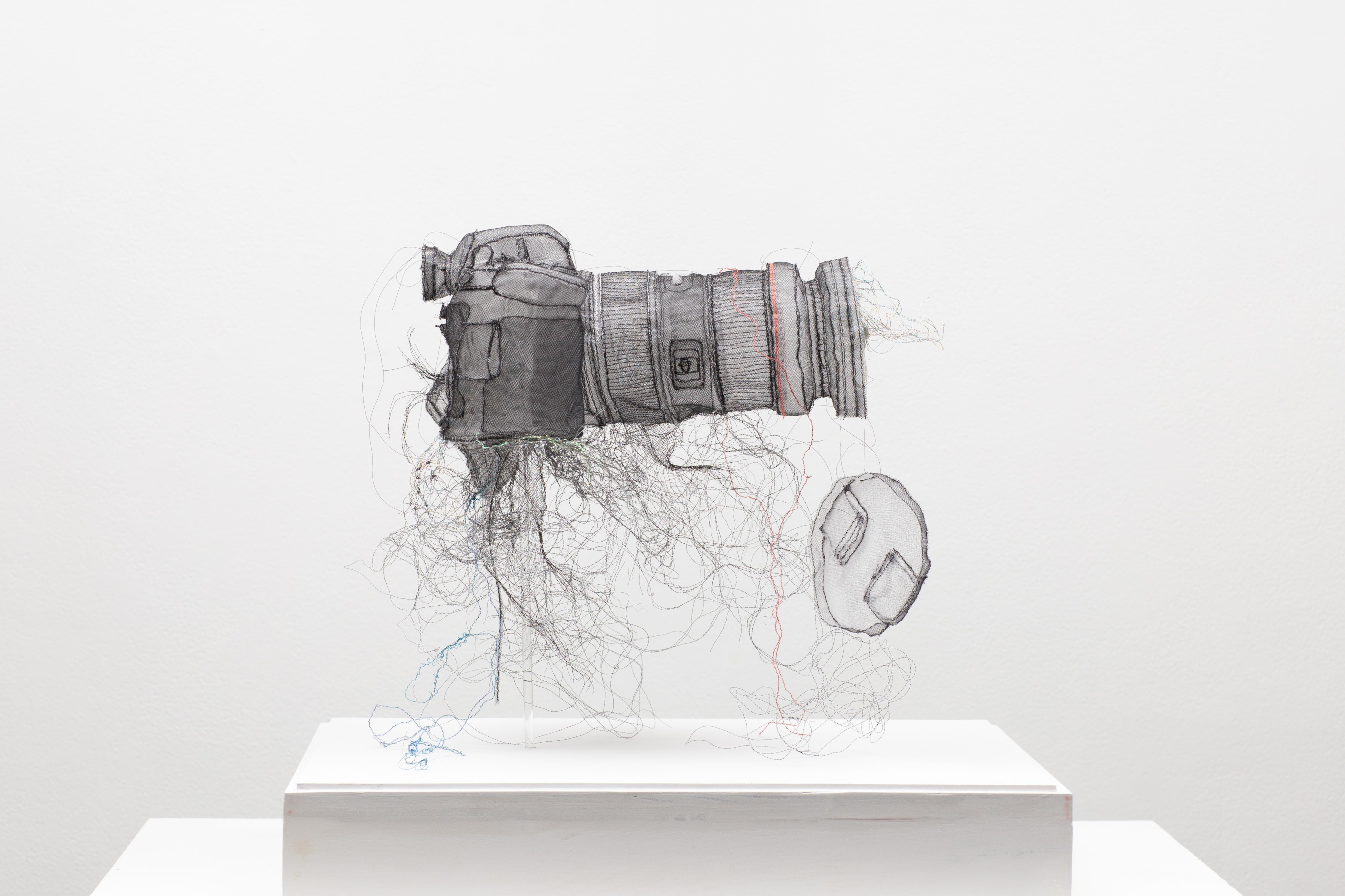 Camera from the series Relic: Body Extention - Gray Figurative Sculpture by Jannick Deslauriers