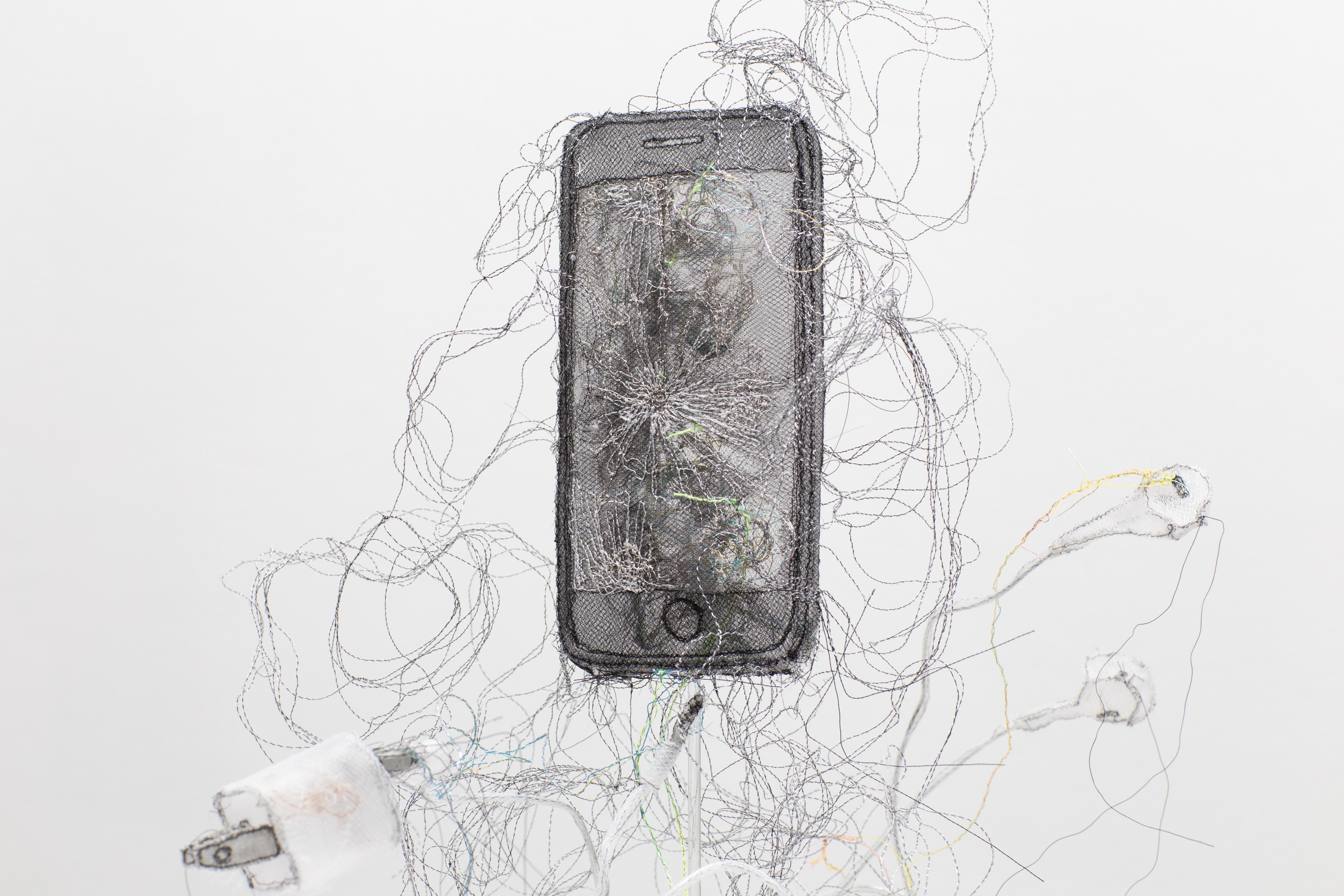 Jannick Deslauriers Figurative Sculpture - Phone from the series Relic: Body Extention