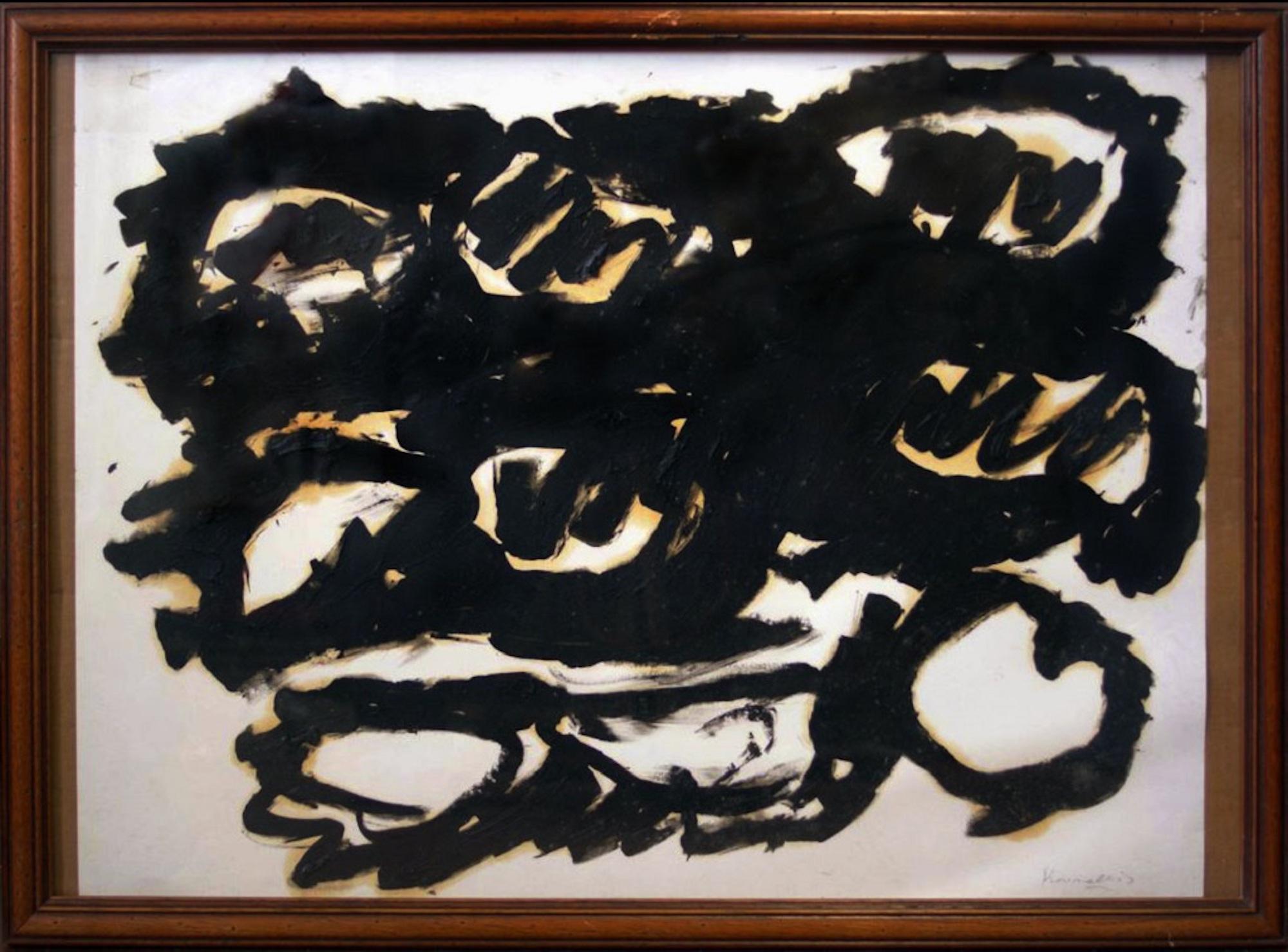 Jannis Kounellis Abstract Painting - Untitled - Original Oil on Paper by Yannis Kounellis - Late 20th Century