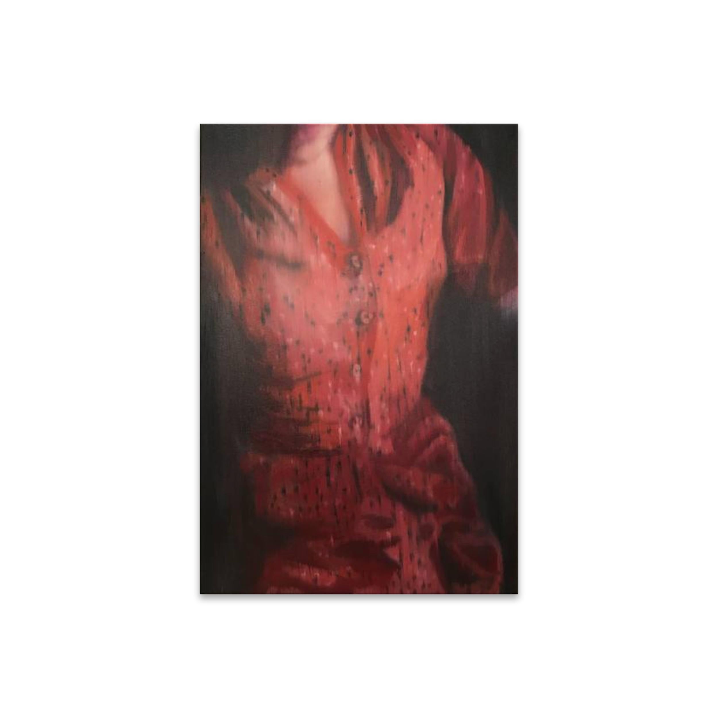 Figurative Painting de János Huszti - Vestido rojo