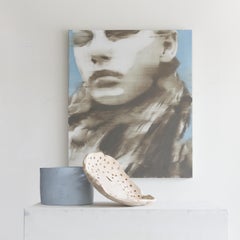 Abstract Portrait Woman with Hair Blue Background