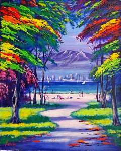 Eliat, Texturierte Acrylmalerei auf Leinwand, signiert, 33x27 in. Gerahmt