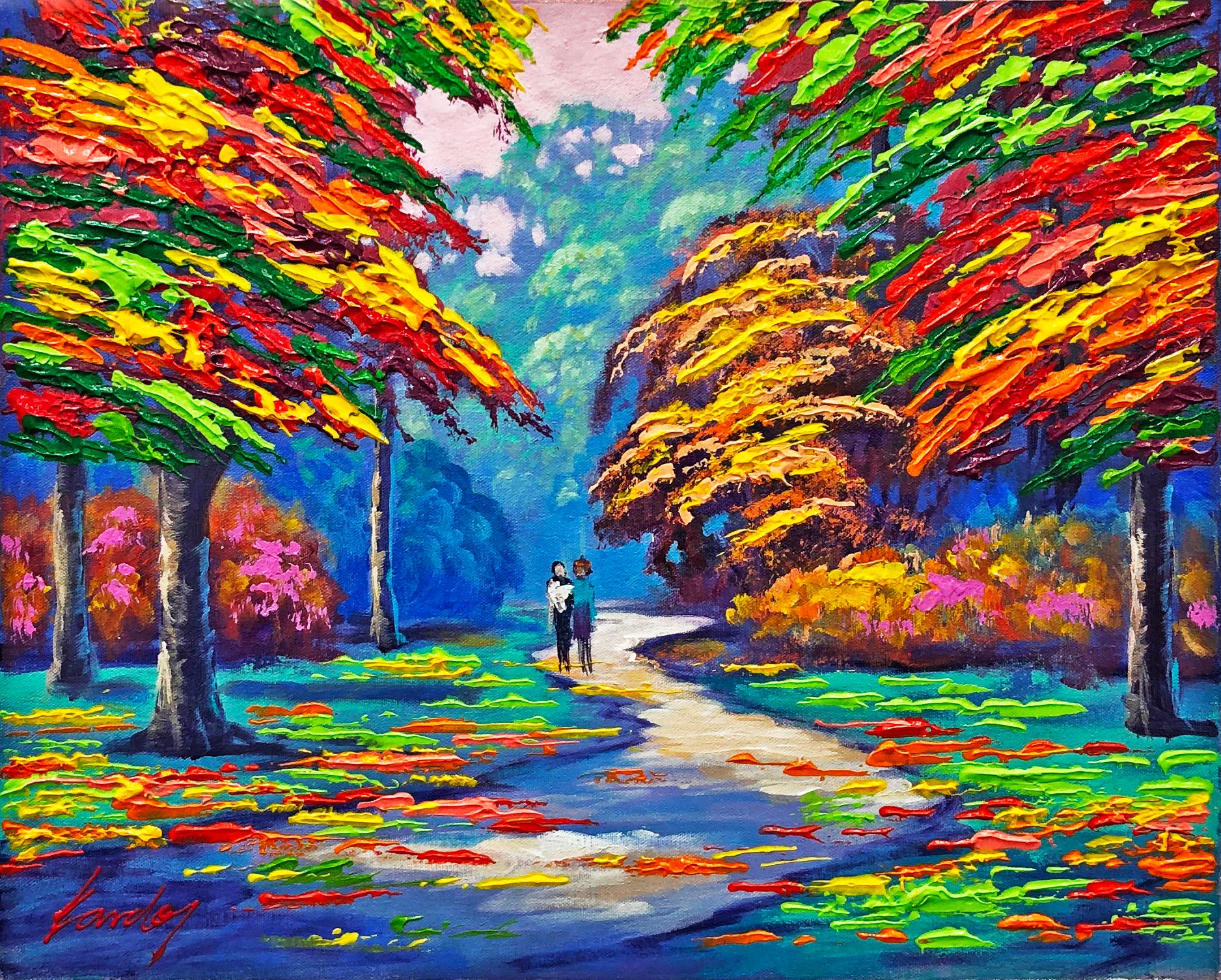 Moment in the Park (gerahmtes Originalgemälde auf Leinwand) – Painting von Janos Kardos