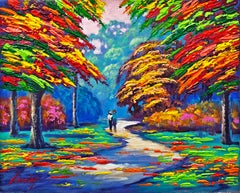 Momento nel parco Pittura acrilica su tela, strutturata, firmata, 19x23 pollici.