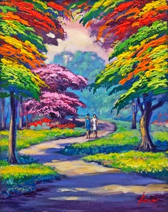 Passeggiata con il mio amico, Pittura acrilica su tela, 23x19"