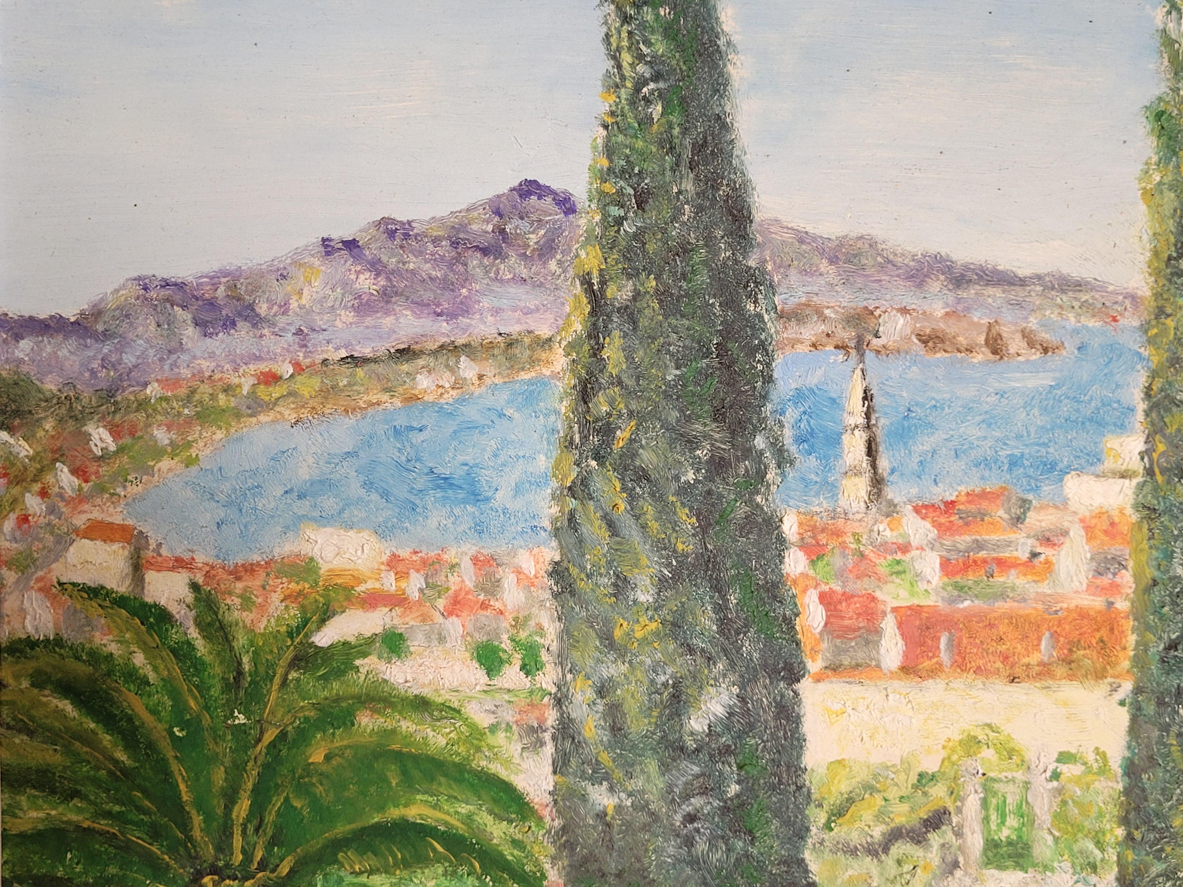 Die Côte d'Azur. Öl-Landschaftsgemälde aus der Mitte des Jahrhunderts. im Angebot 1
