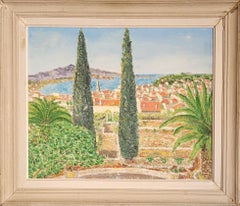 Die Côte d'Azur. Öl-Landschaftsgemälde aus der Mitte des Jahrhunderts.