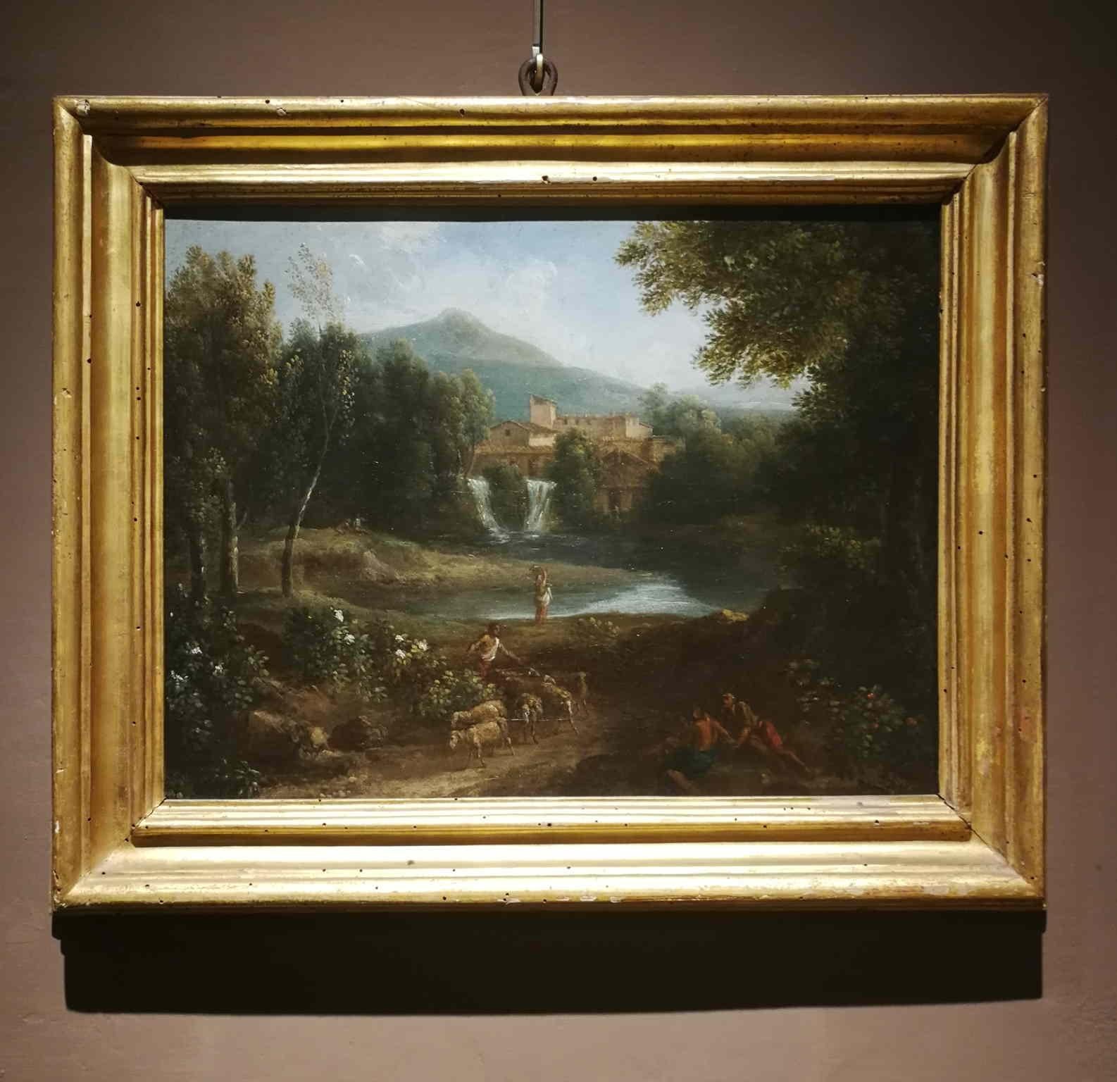 Landscape Painting de Jans Frans van Bloemen - Dipinto figurativo paesaggio fiammingo del XVII secolo