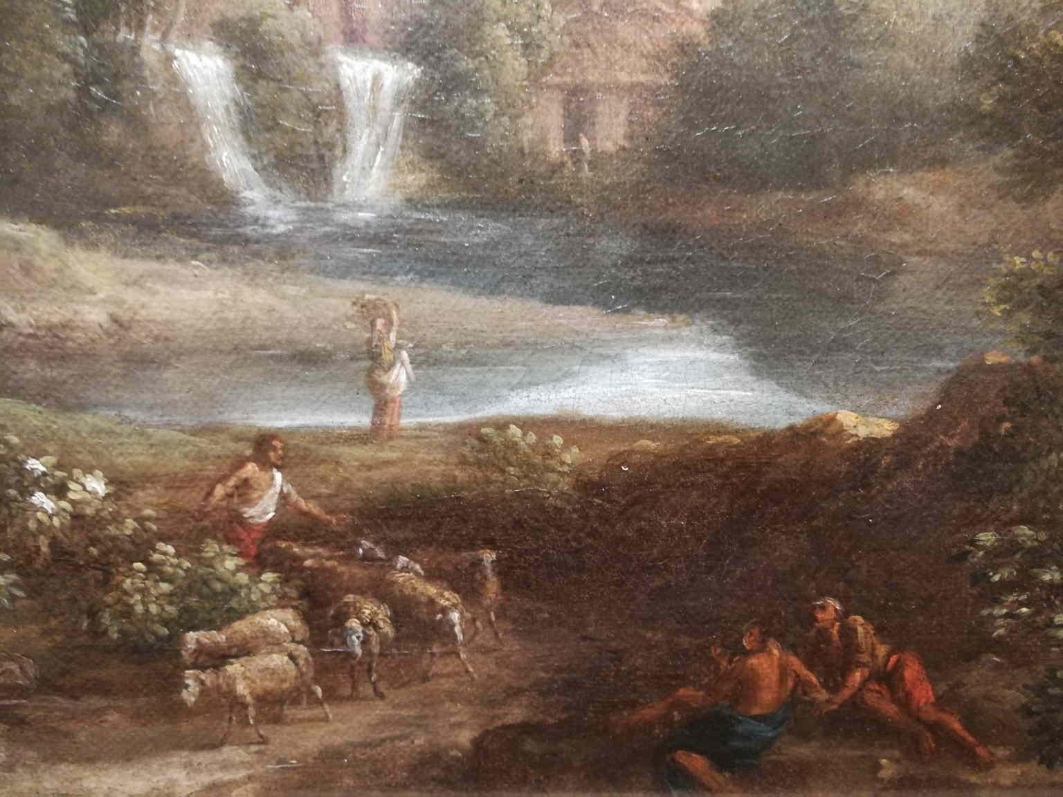 Van Bloemen Flemish Landscape Painting figures sheperd 17 century oil canvas For Sale 2