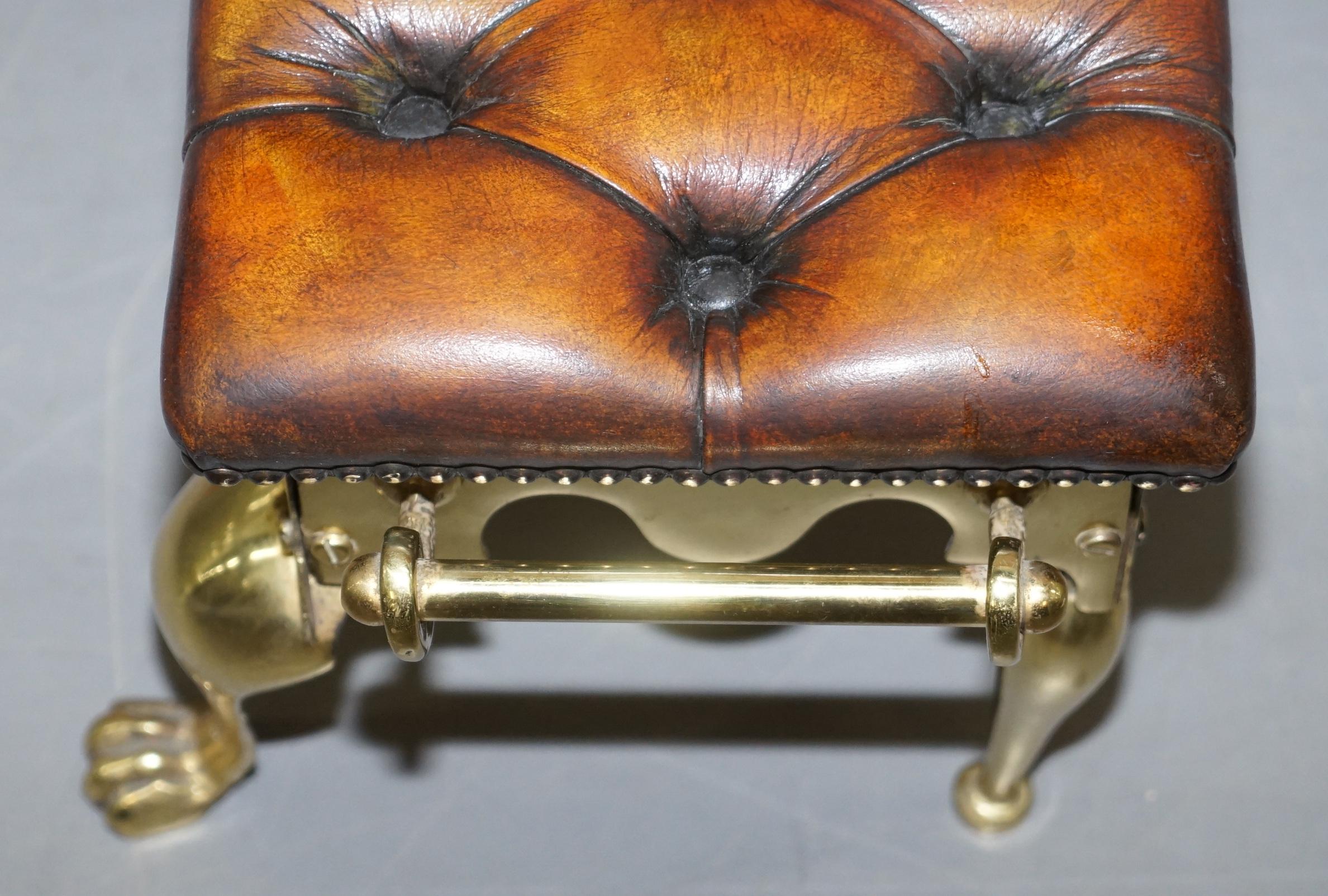 Jans of London Restored Hand Dyed Chesterfield Cigar Brown Leather Footstool 6