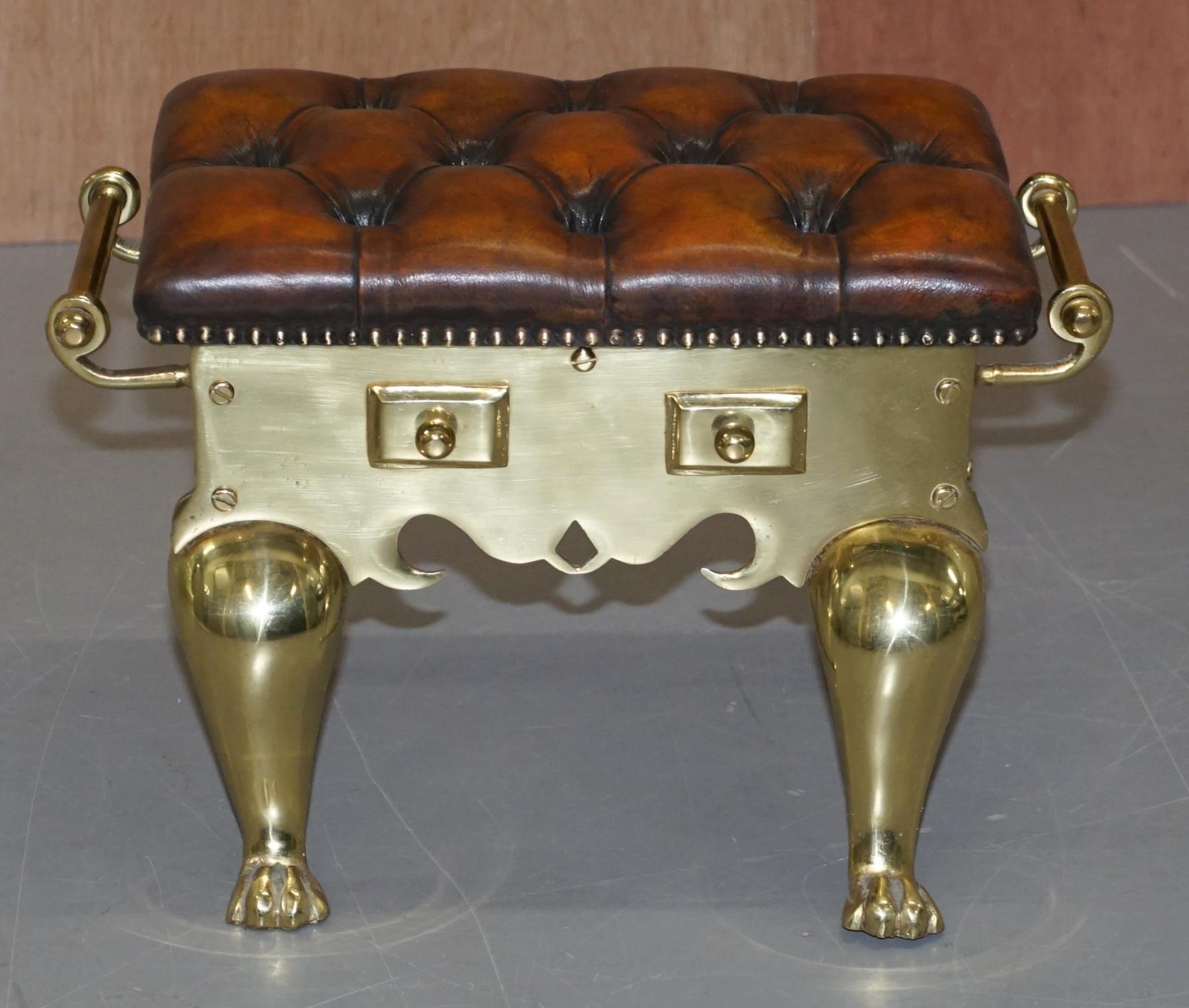 We are delighted to offer for sale this absolutely stunning fully restored Jans of London Edwardian Cigar brown leather footstool 

A good looking and well-made piece, it has been fully restored to include being stripped back, hand dyed, antiqued,