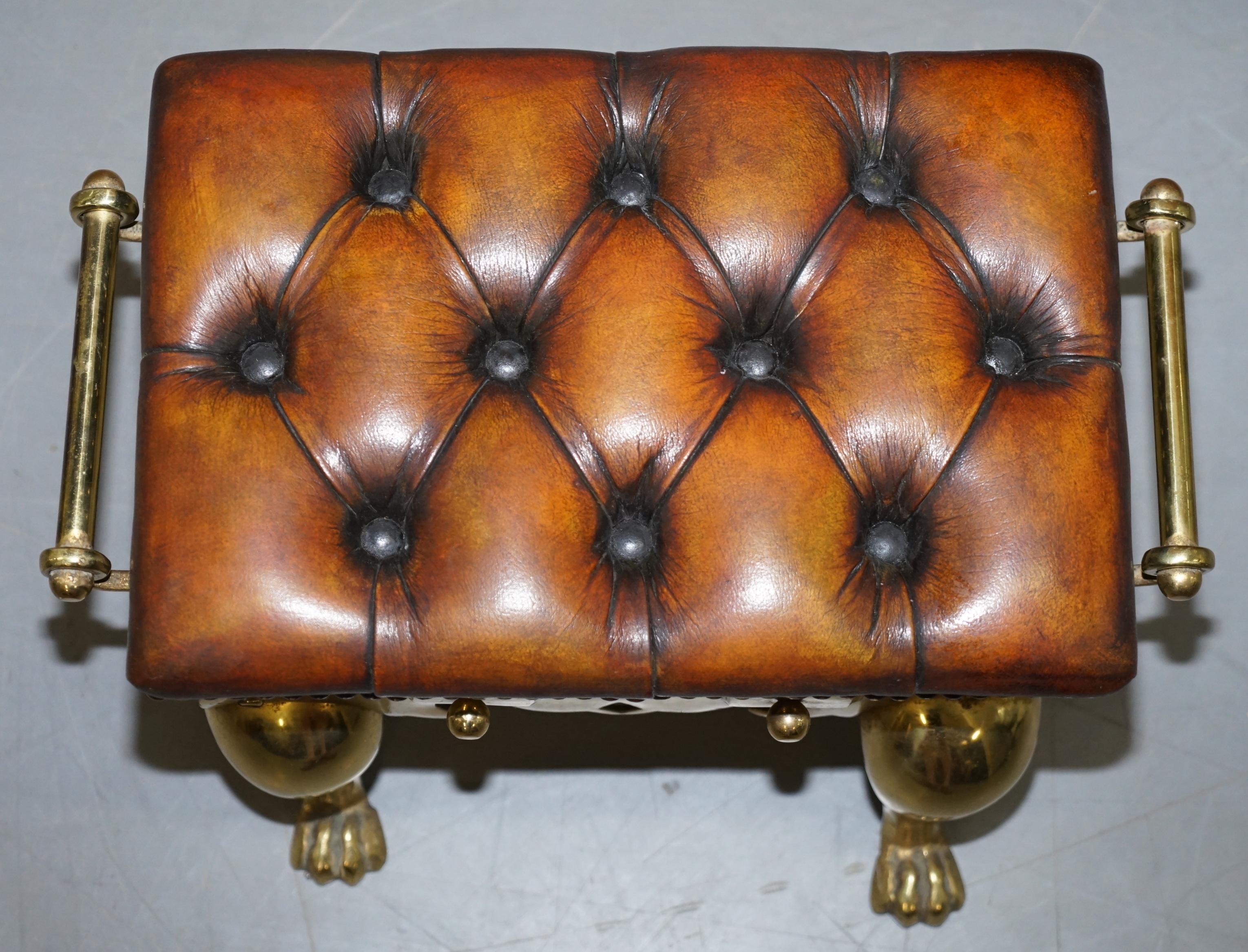 Edwardian Jans of London Restored Hand Dyed Chesterfield Cigar Brown Leather Footstool