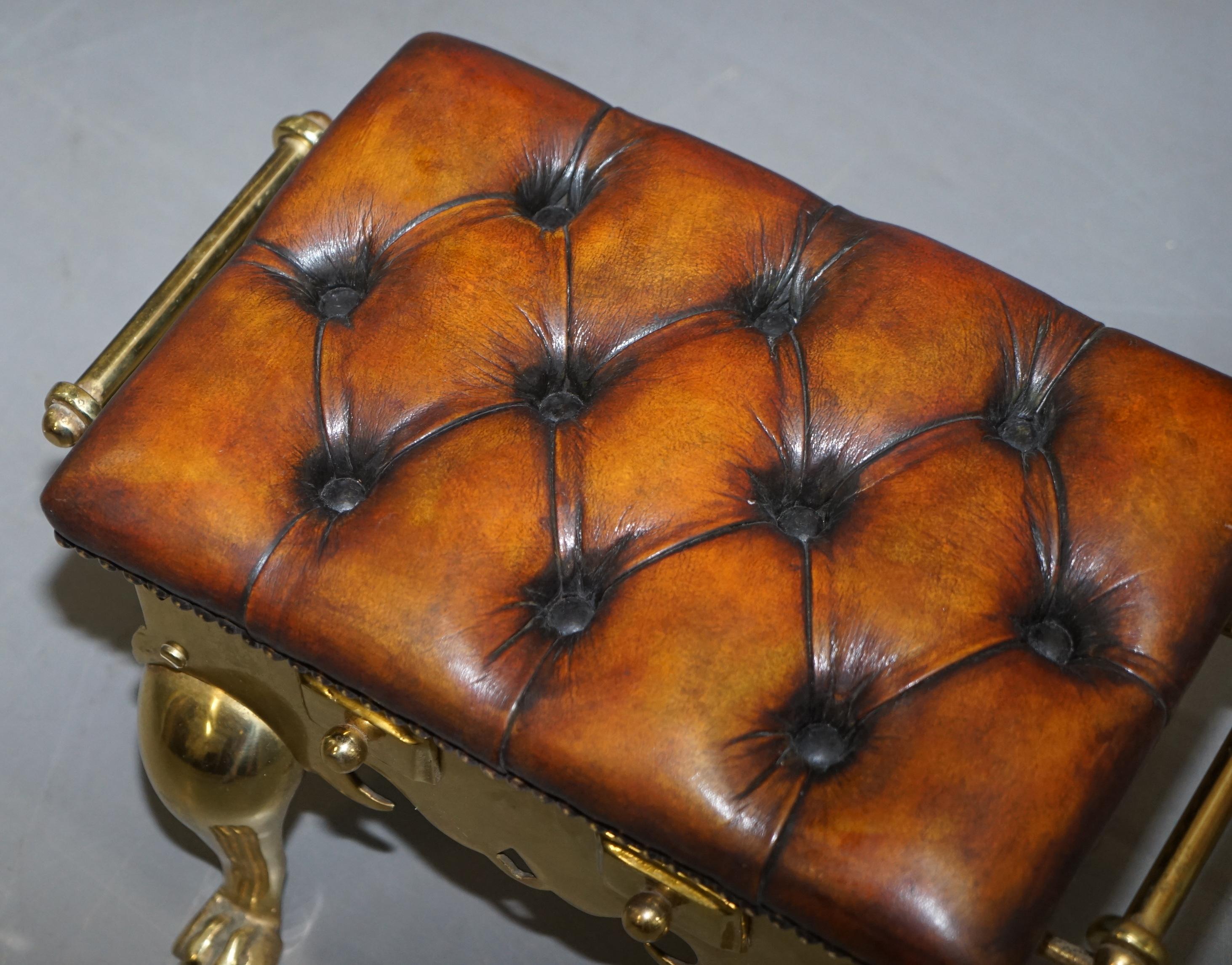 English Jans of London Restored Hand Dyed Chesterfield Cigar Brown Leather Footstool