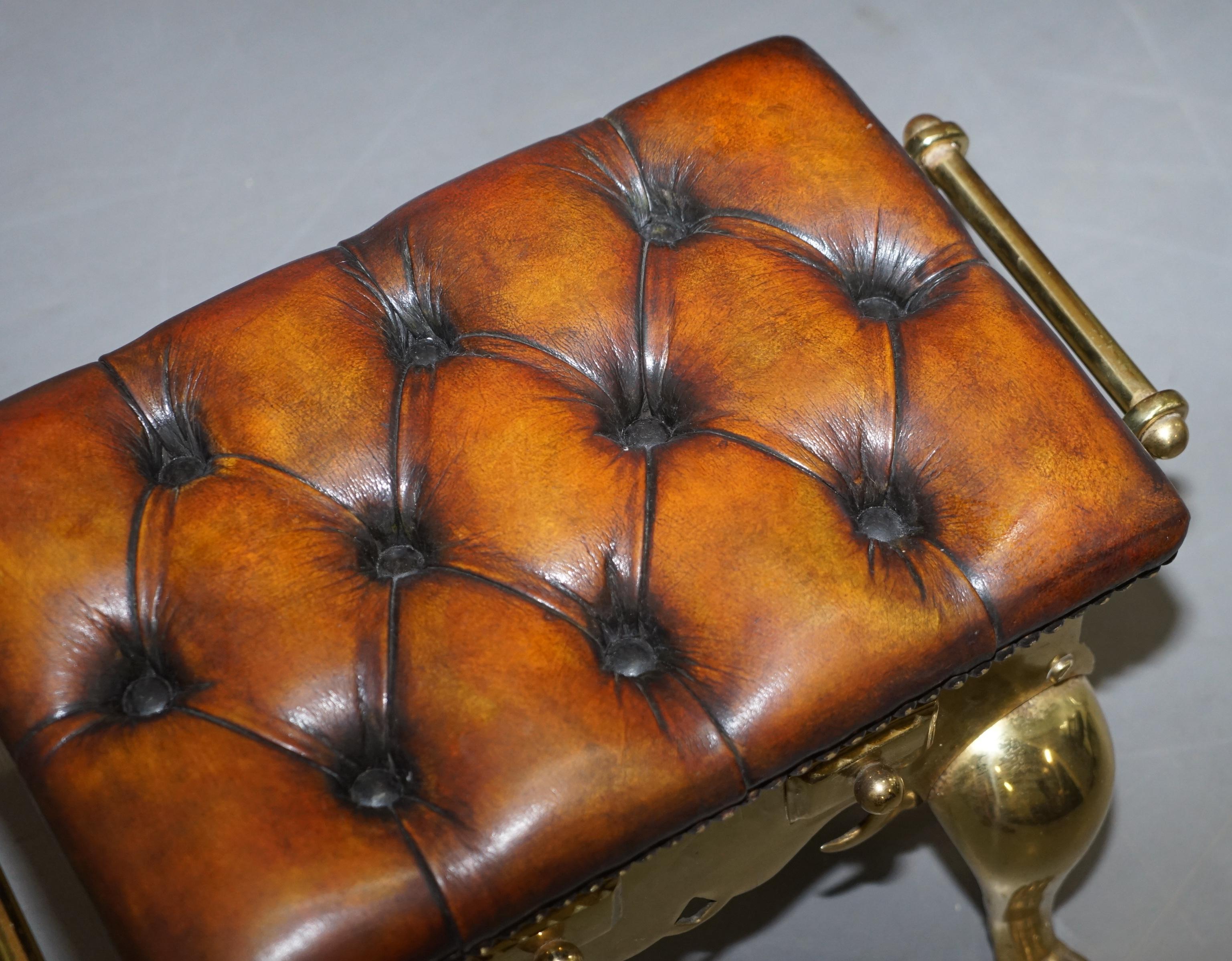 Hand-Crafted Jans of London Restored Hand Dyed Chesterfield Cigar Brown Leather Footstool