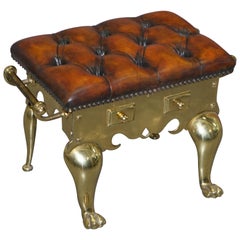 Jans of London Restored Hand Dyed Chesterfield Cigar Brown Leather Footstool