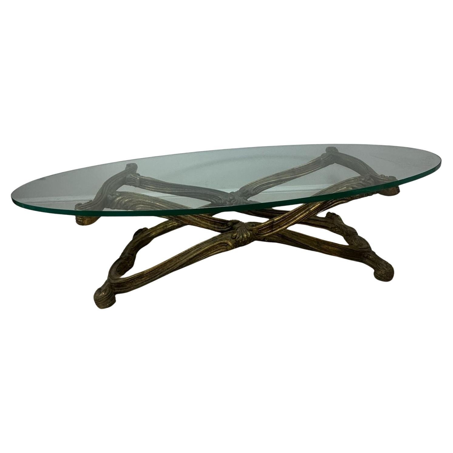 Jansen 1940’s Regency Oval Glass Top Coffee Table For Sale