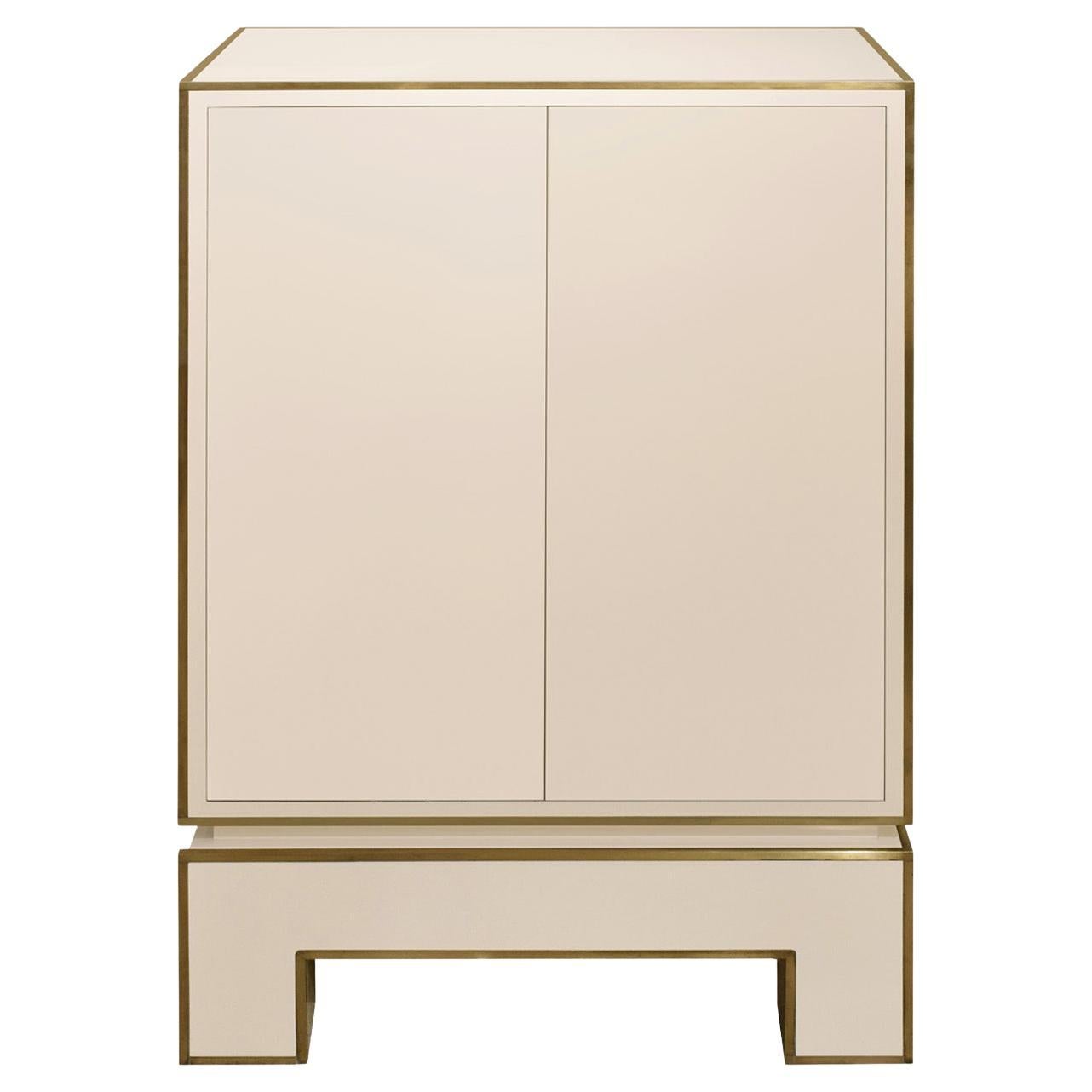 Jansen 2 Door Cabinet in Ivory Lacquer with Brass Trim 1975 'Signed'