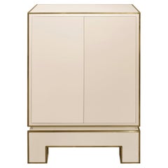 Jansen 2 Door Cabinet in Ivory Lacquer with Brass Trim 1975 'Signed'