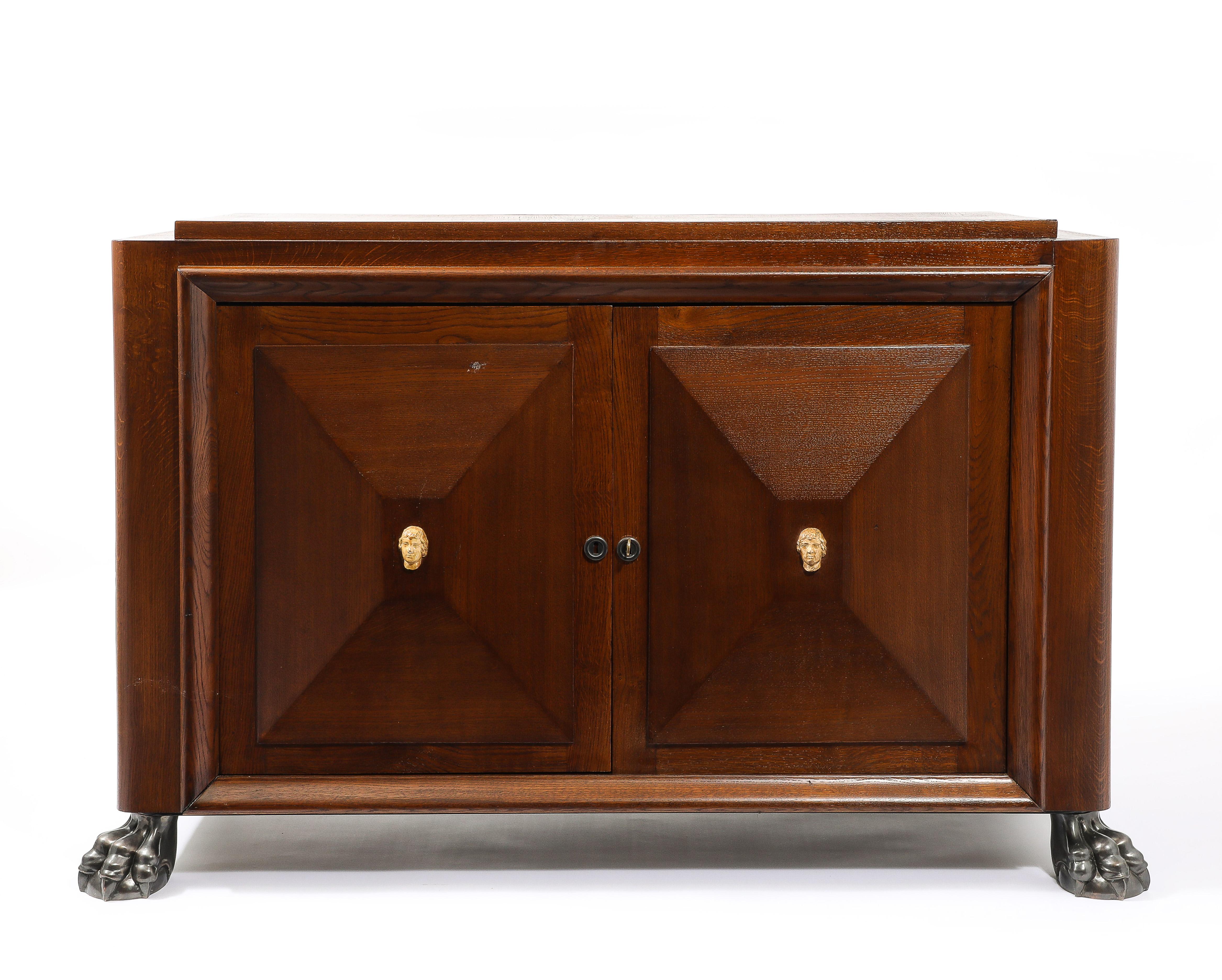 Bronzo Cassapanca Jansen Art Deco Oak, Francia, anni '40 in vendita