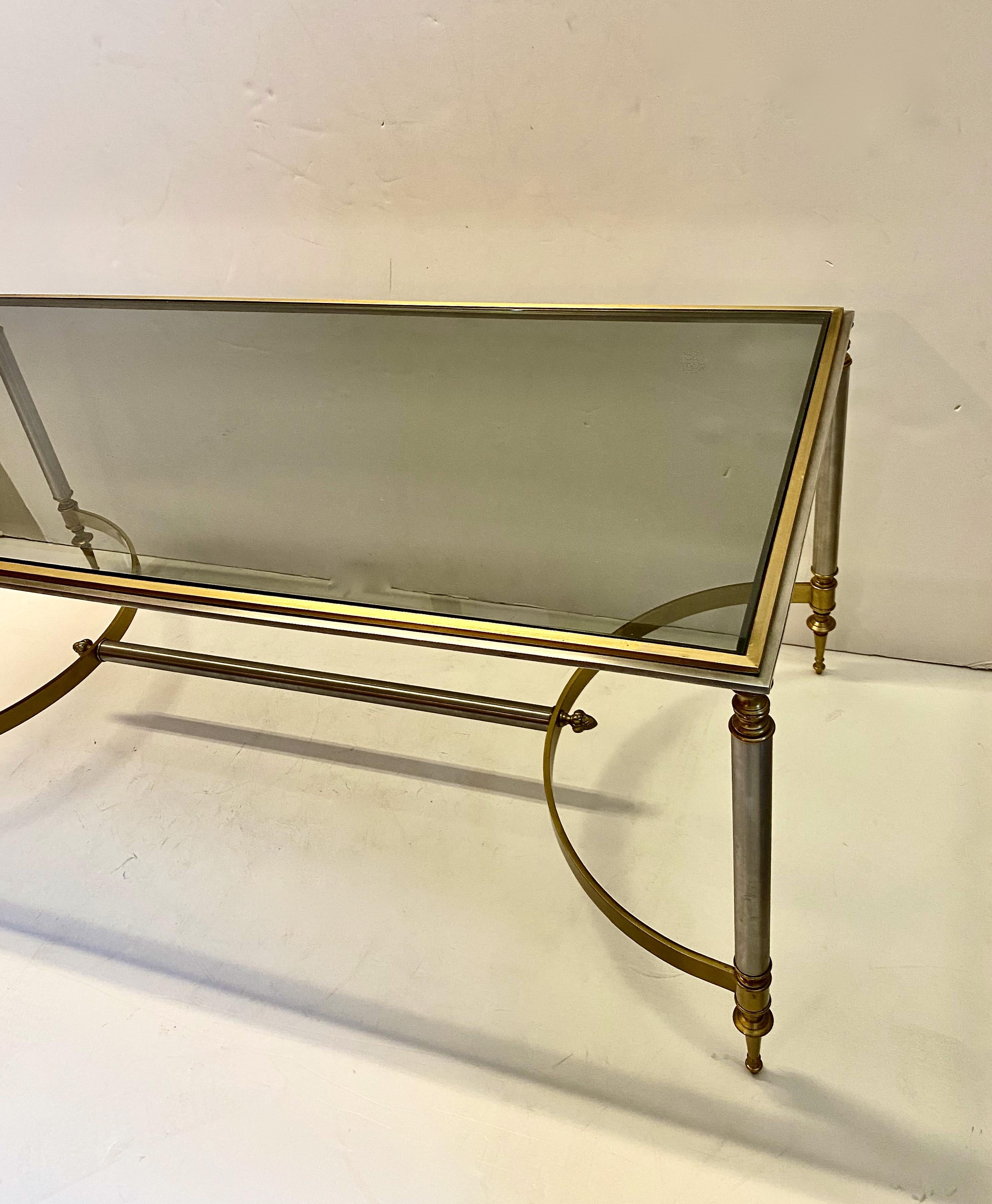 Mid-Century Modern Jansen-Attributed Steel and Brass Coffee Table
