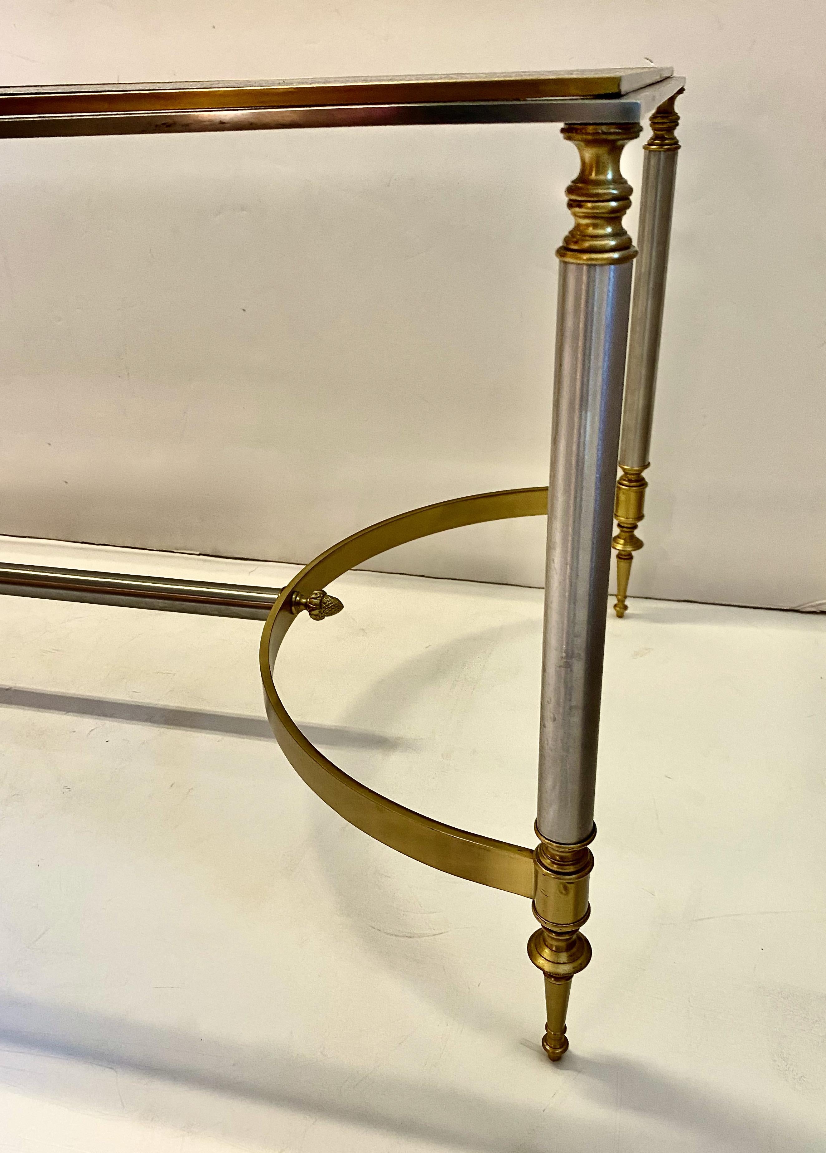 Late 20th Century Jansen-Attributed Steel and Brass Coffee Table