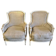 Jansen Bergère / Armchairs, Parcel-Gilt and Paint Decorated Louis XVI Style