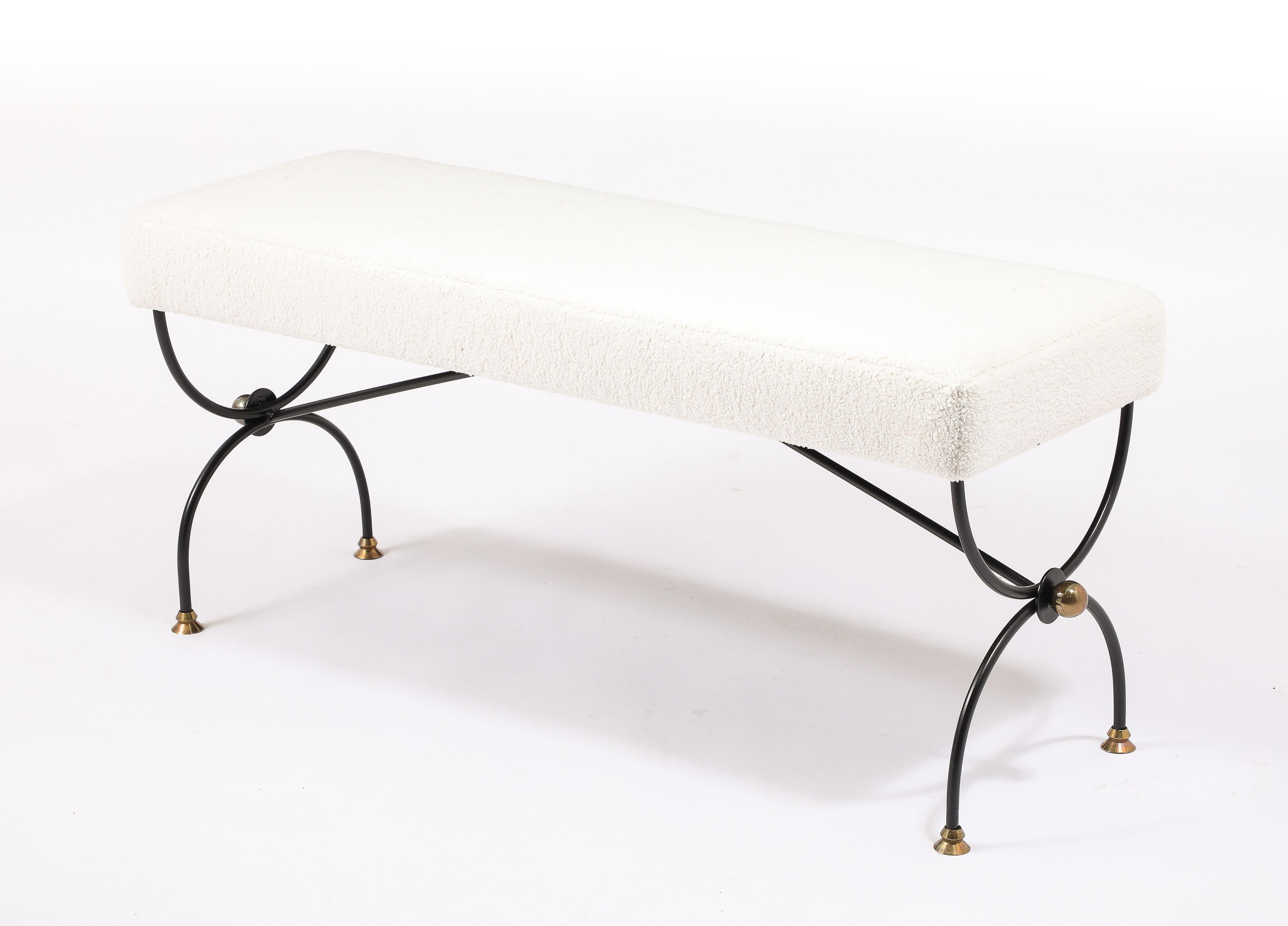 Mid-Century Modern Jansen Bouclé Bench, France 1950's For Sale