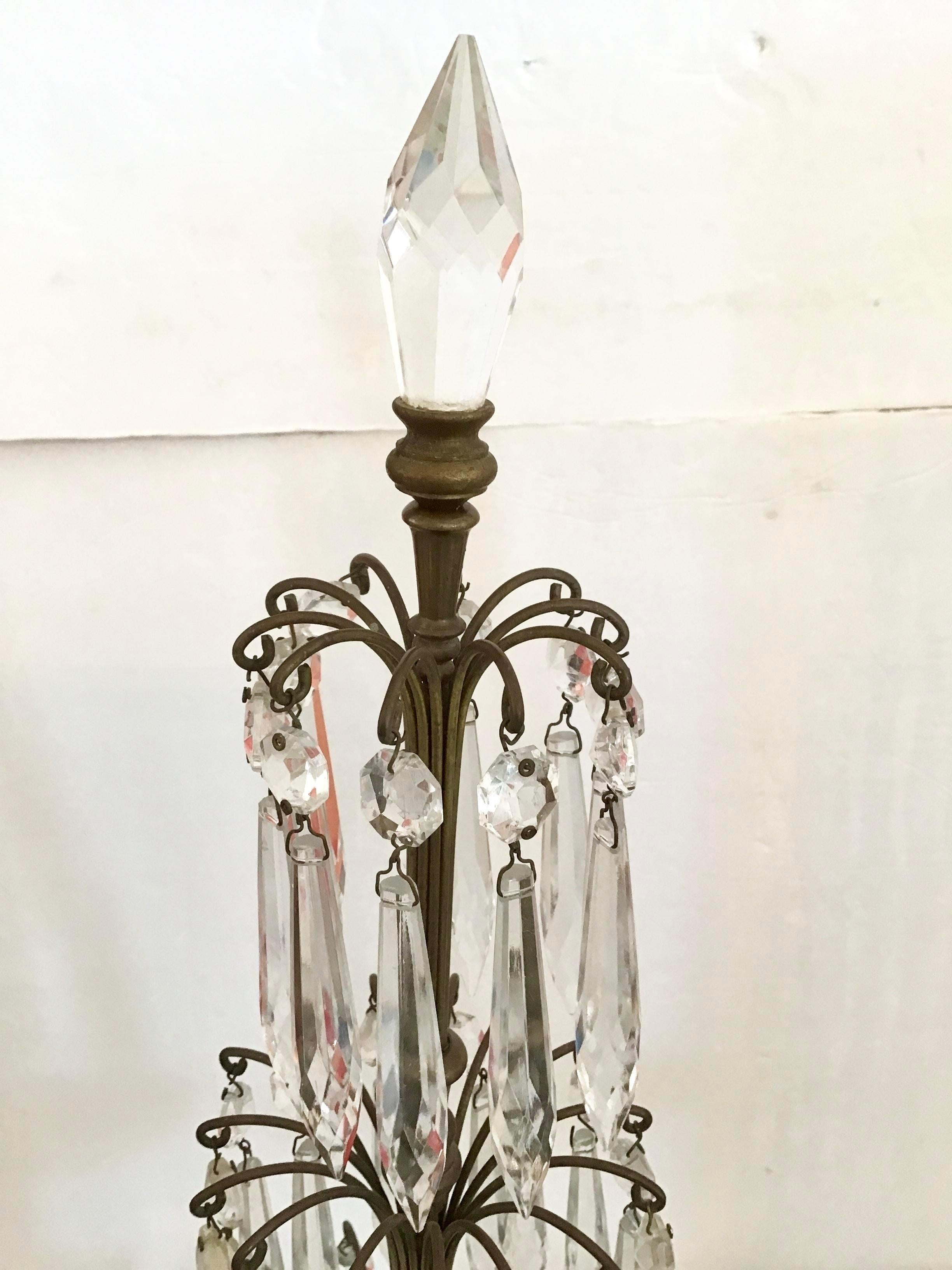 Mid-20th Century Jansen Chandelier Style Crystal and Bronze Table Lamps, a Pair