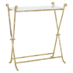 Jansen. Console in gilded brass and white marble. 1970s.