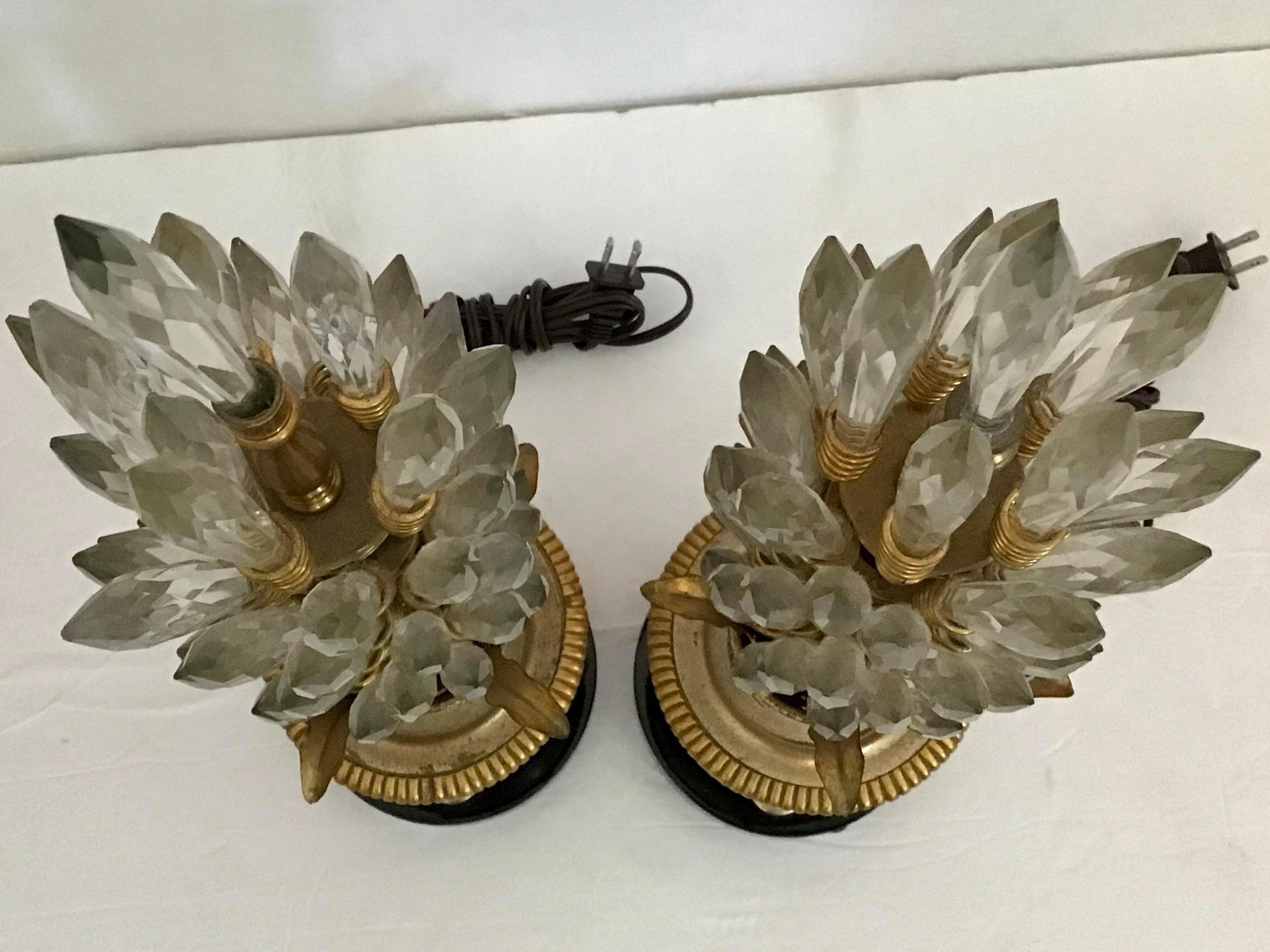 Mid-20th Century Jansen Crystal and Metal Gilt Table Lamps, a Pair