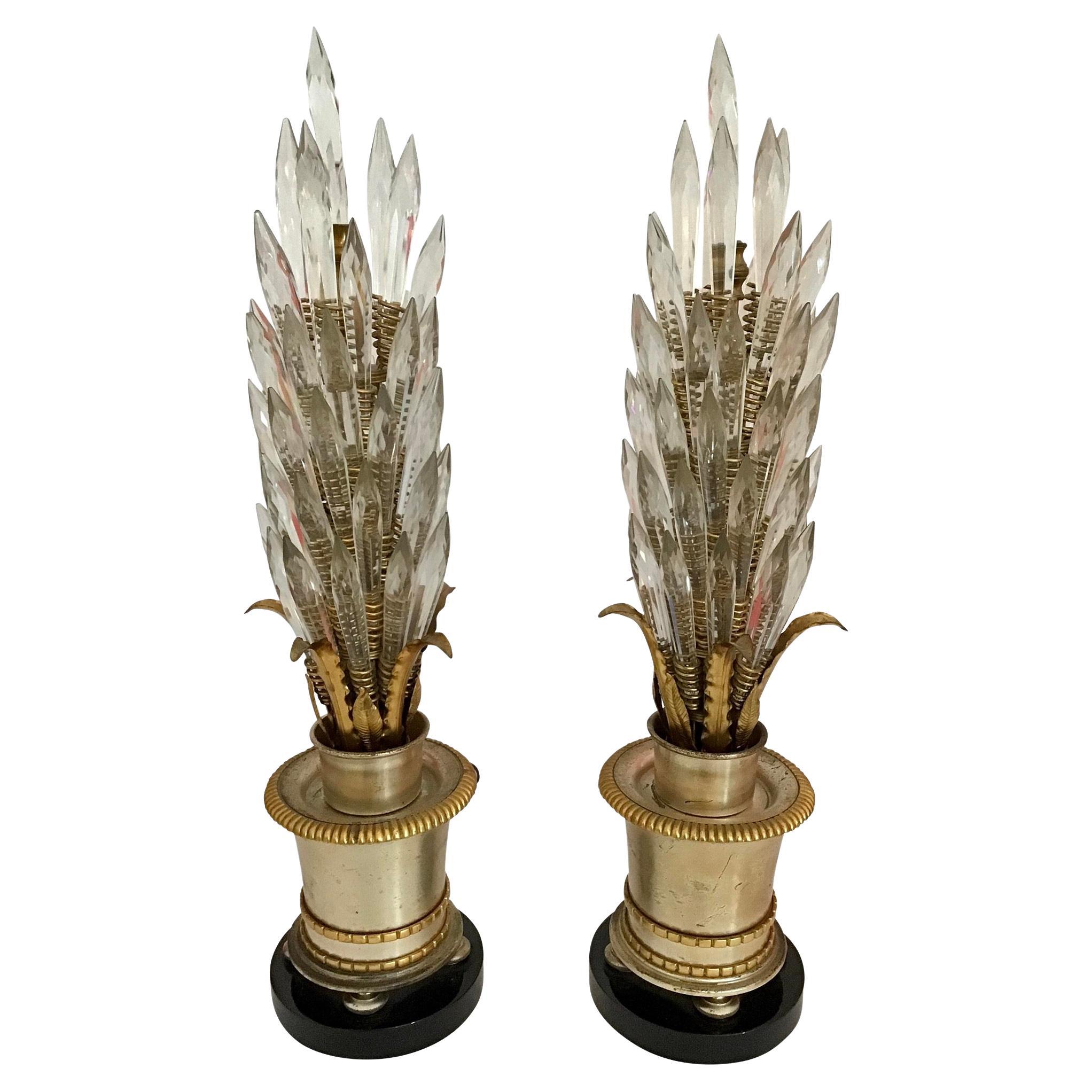 Jansen Crystal and Metal Gilt Table Lamps, a Pair