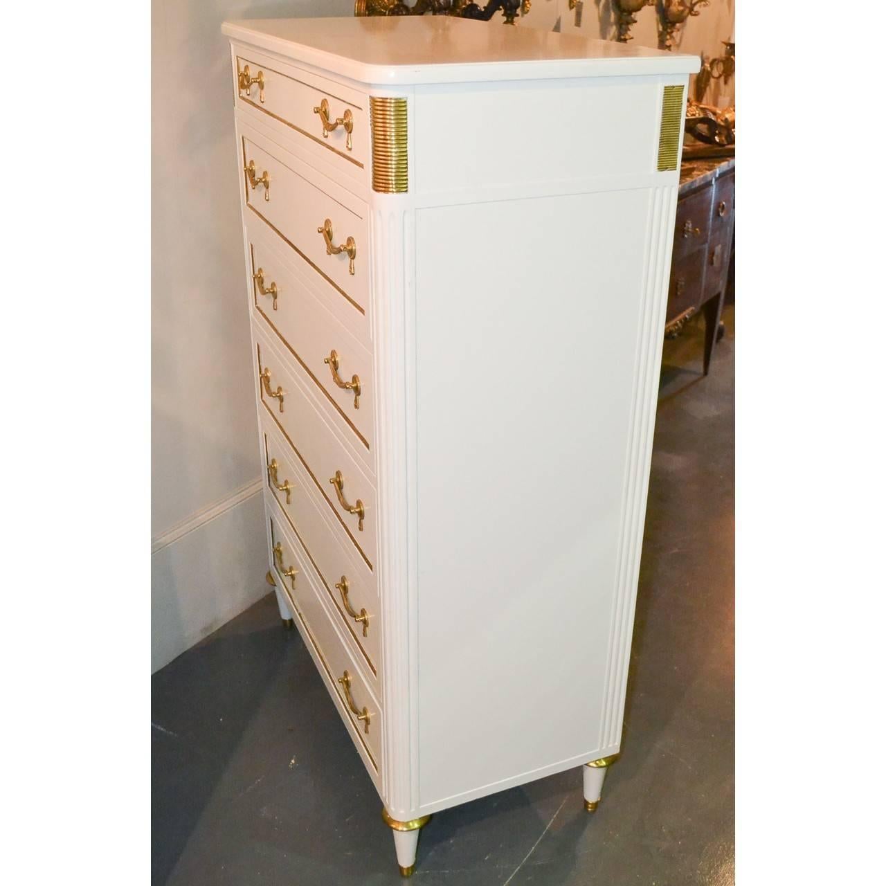 Mid-20th Century Jansen Directoire Style White Lacquered Tall Chest