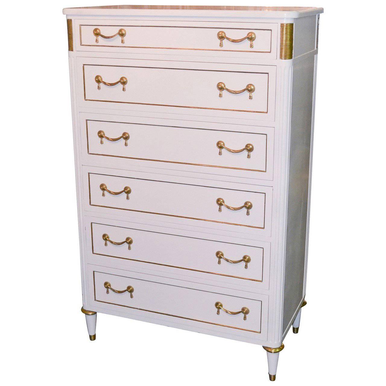 Jansen Directoire Style White Lacquered Tall Chest