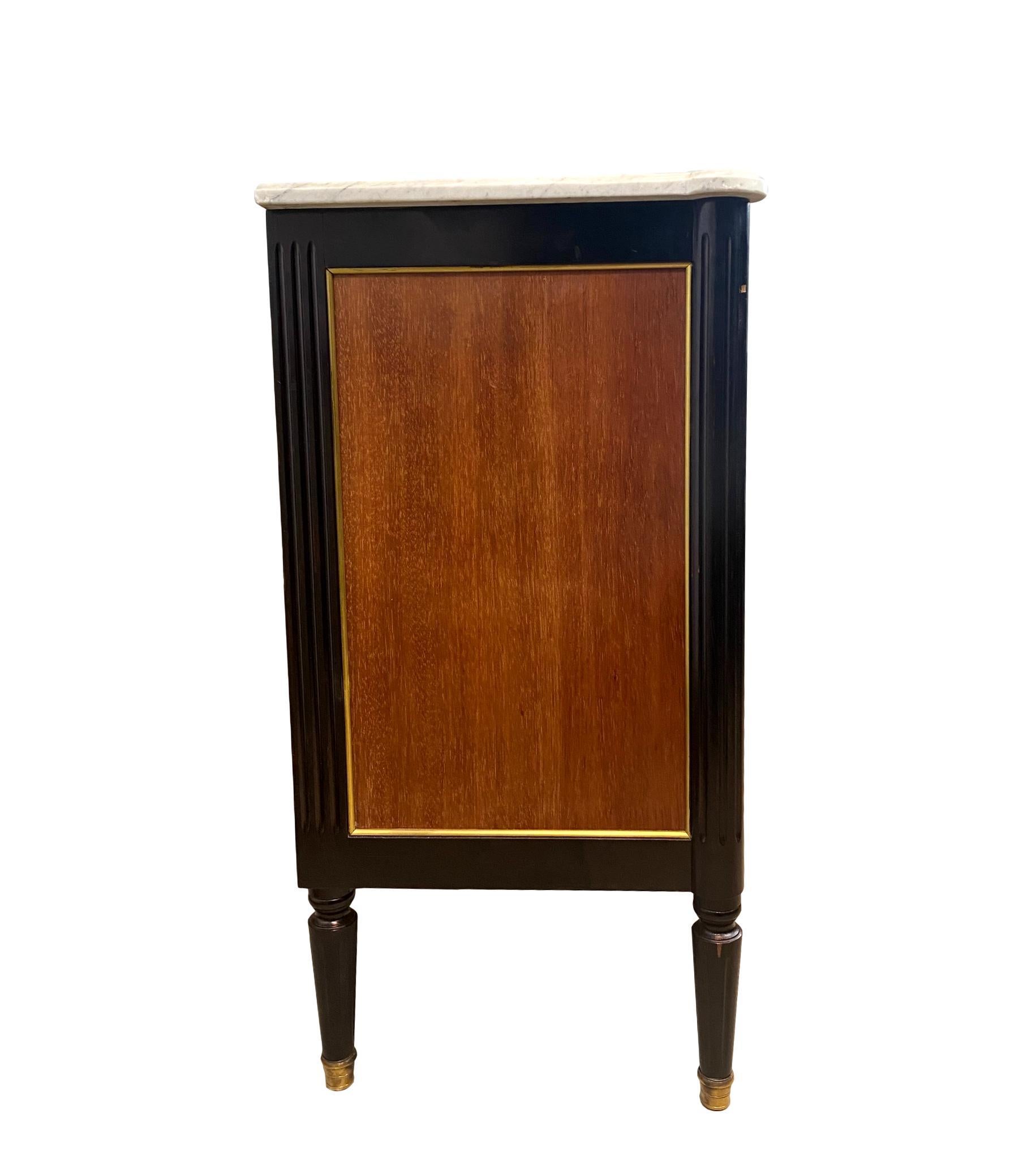 20th Century Jansen Ebonized and Mahogany Bronze Mounted Marble-Top Commode, French