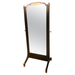 Jansen Fashioned Chavel Ebonized Floor Chevel Mirror with Bronze Mounts