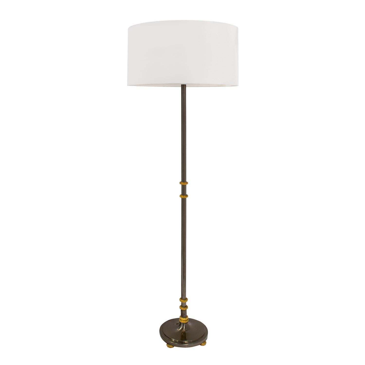 Rara ed elegante lampada da terra in nichel nero con accenti in ottone inciso di Jansen, Francia anni '30 (incisione 