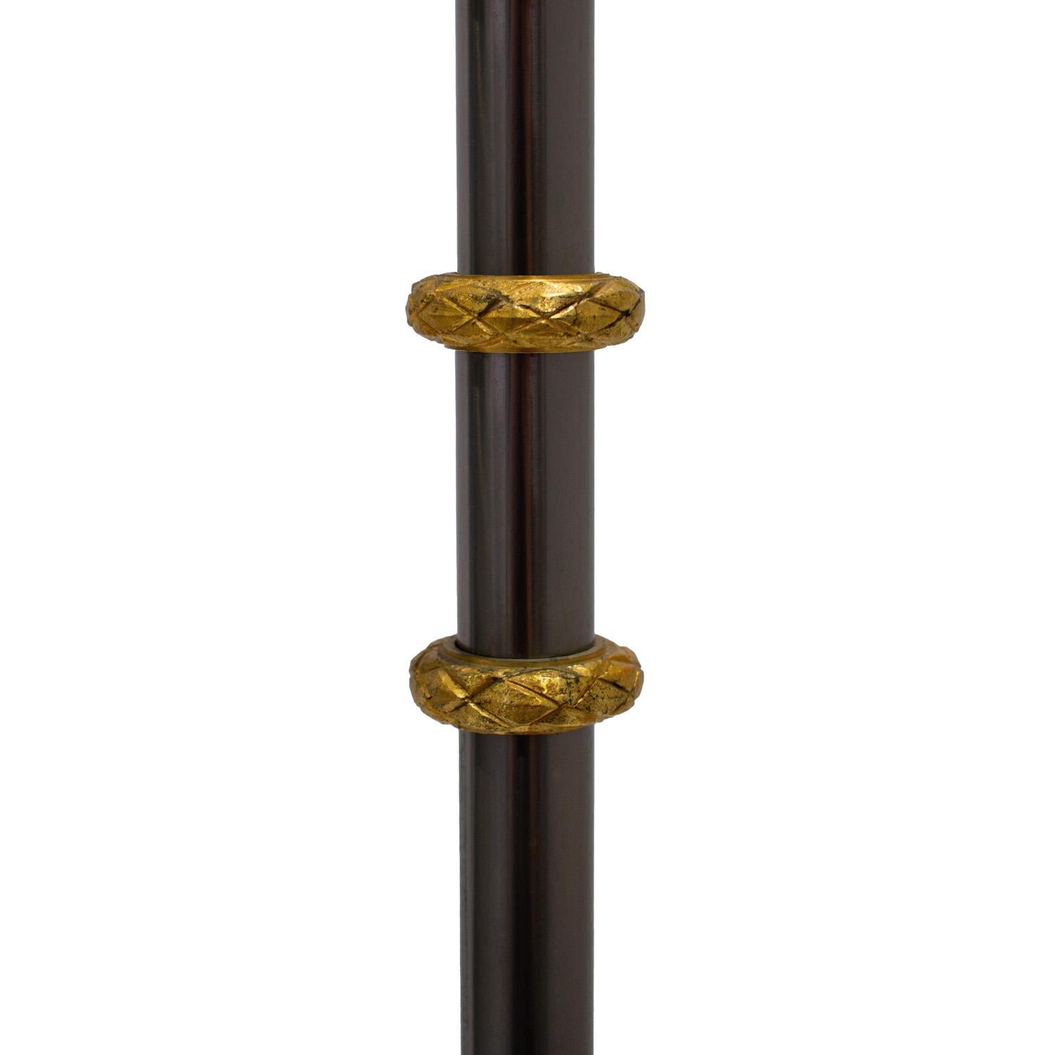 Francese Lampada da terra Jansen in nichel nero con accenti in ottone inciso anni '30 (firmata) in vendita